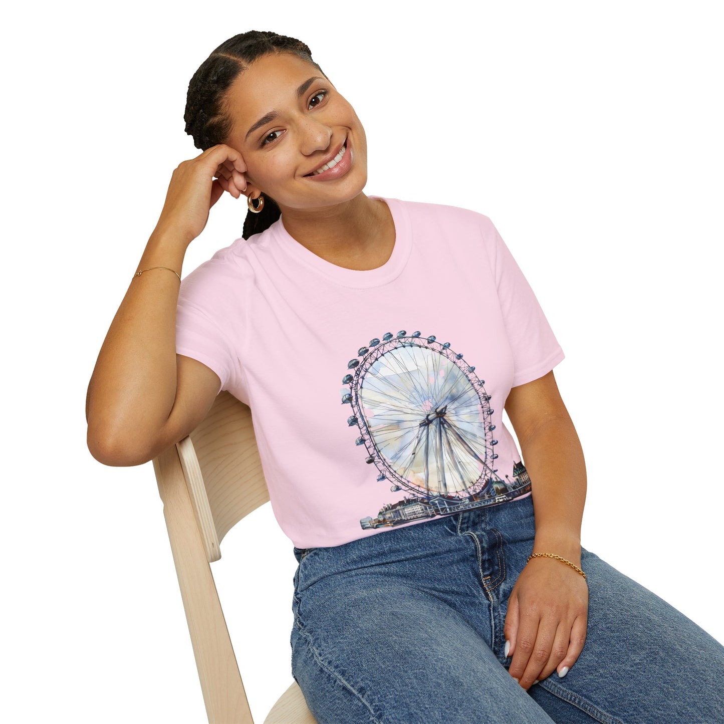 Unisex Softstyle T-Shirt - London Eye - Iconic Ferris Wheel and Cityscape View