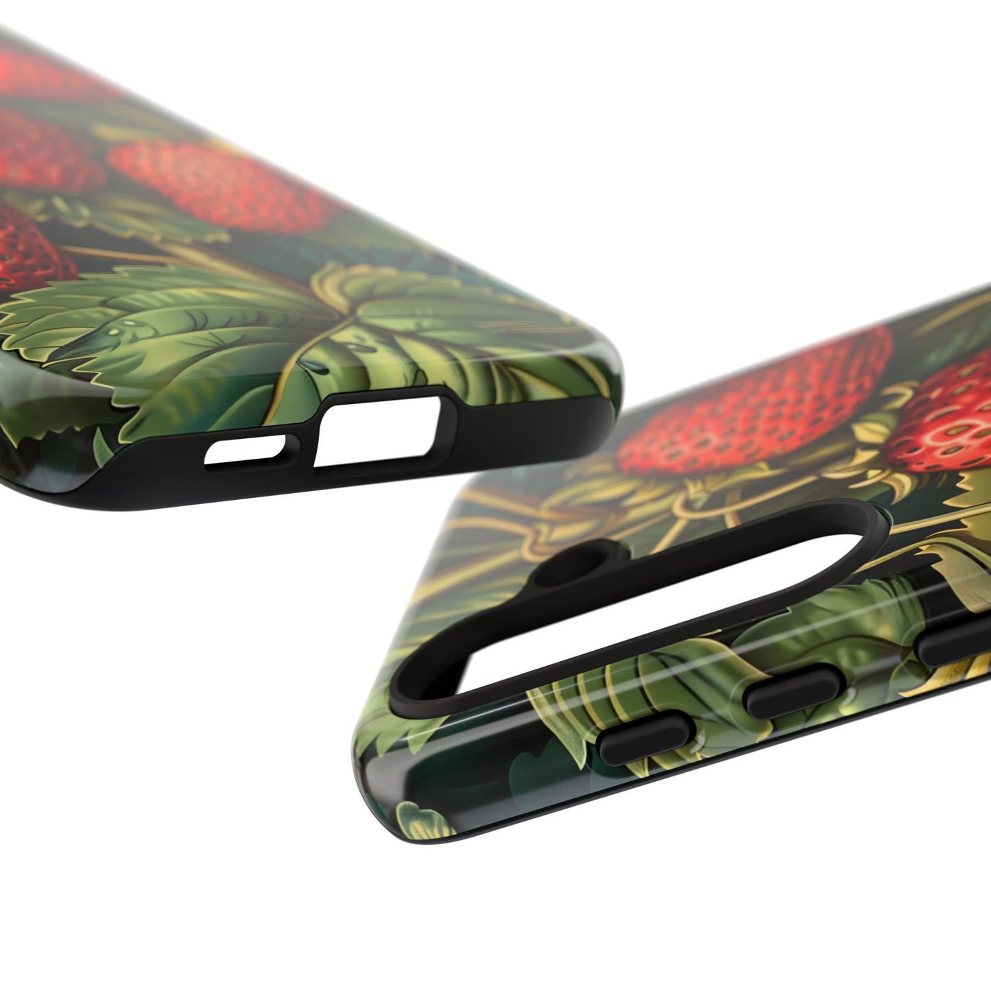 Strawberry Phone Case, Tough Berry Case, Floral Phone Cover, Cute Smartphone Shell, Nature-Inspired Gift