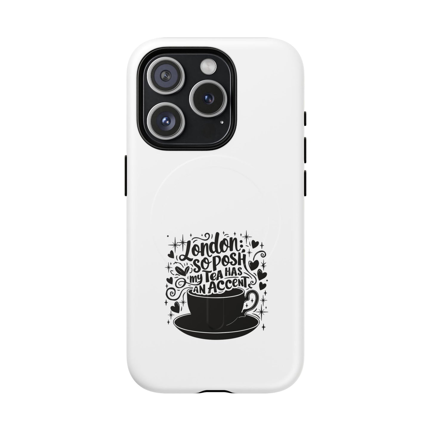 Chic Phone Case with London Tea Design, Tough Magnetic Case for iPhone, Gift for Tea Lovers, Stylish Mobile Accessory, Unique Phone Cover