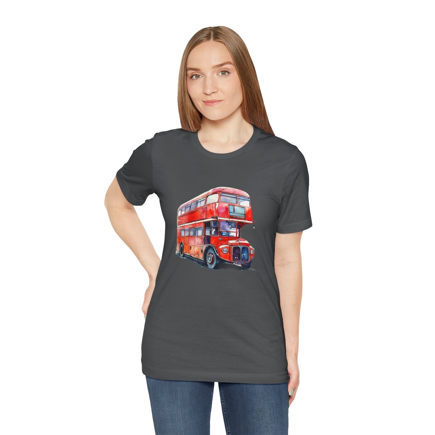 Unisex Jersey Short Sleeve Tee - London Transport English Bus - Iconic Red Double-Decker