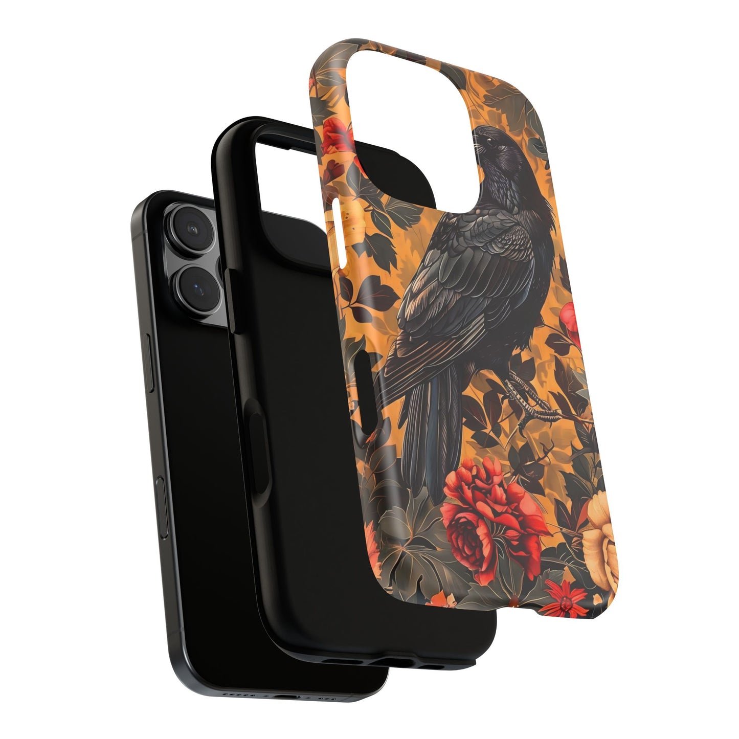 Raven Floral Phone Case - Tough Cases, Blackbird Decor, Gift for Nature Lovers, Bird Themed Accessories, Unique Phone Cover