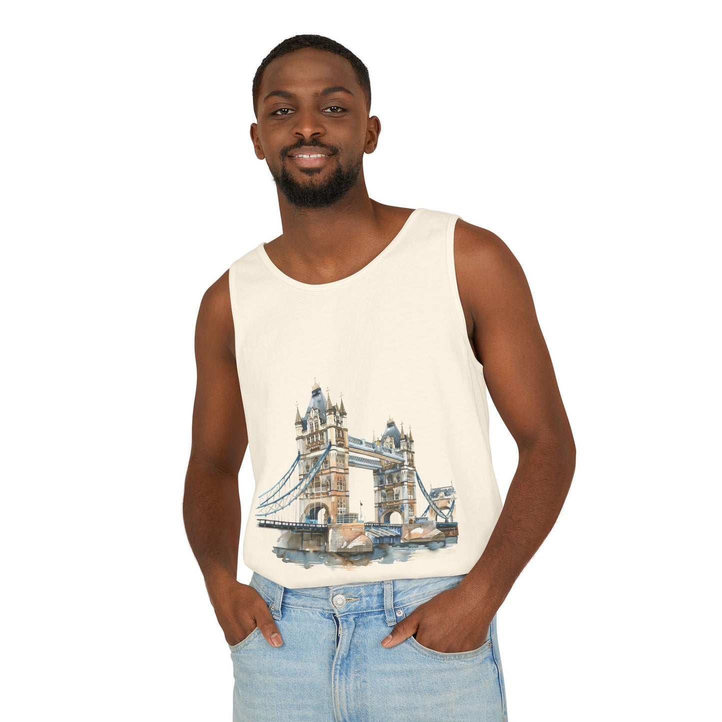 Unisex Garment-Dyed Tank Top - London Bridge - Iconic Landmark and Historical Beauty