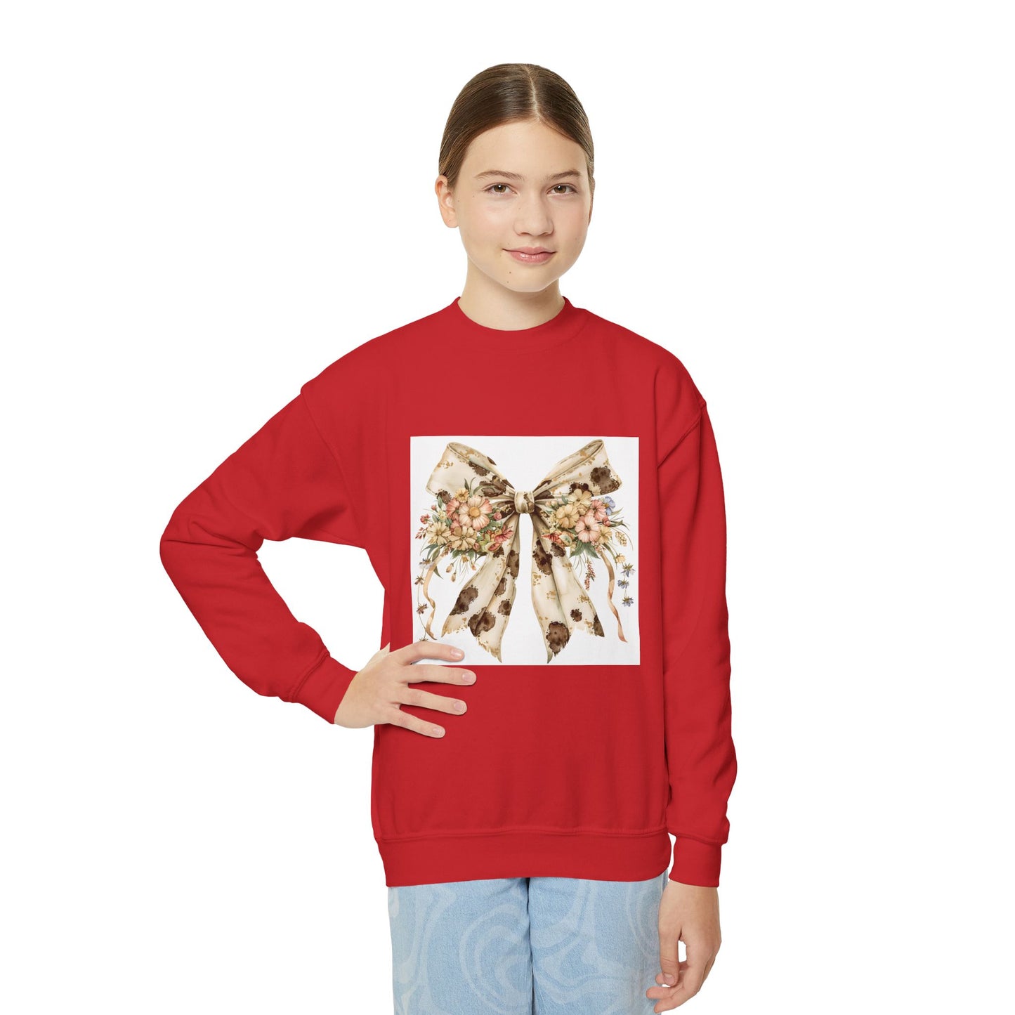 Floral Bow Youth Crewneck Sweatshirt - Cute & Cozy Gift for Kids