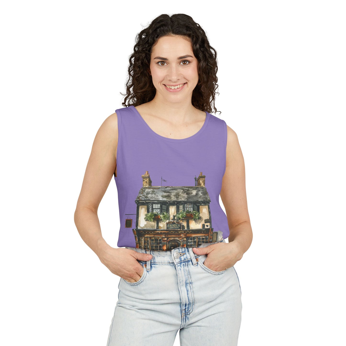 Unisex Garment-Dyed Tank Top - Charming British House - Classic Design and Warmth