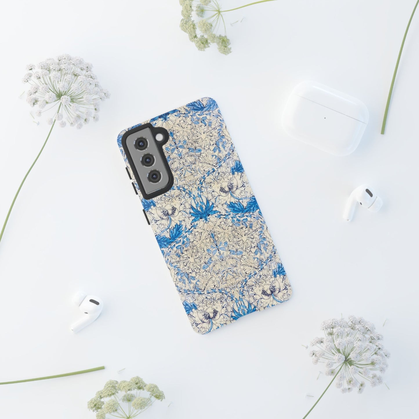Elegant Floral Phone Case, Tough iPhone Cover, Stylish Mobile Protector, Blue Patterned Case, Unique Gift for Her