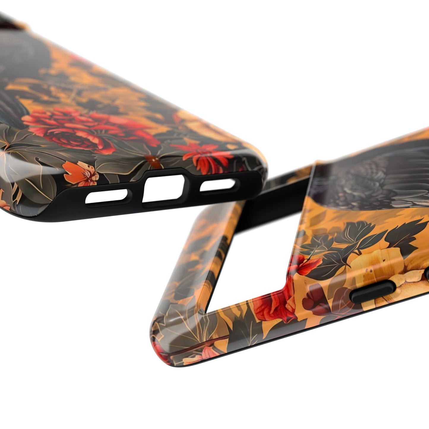Raven Floral Phone Case - Tough Cases, Blackbird Decor, Gift for Nature Lovers, Bird Themed Accessories, Unique Phone Cover