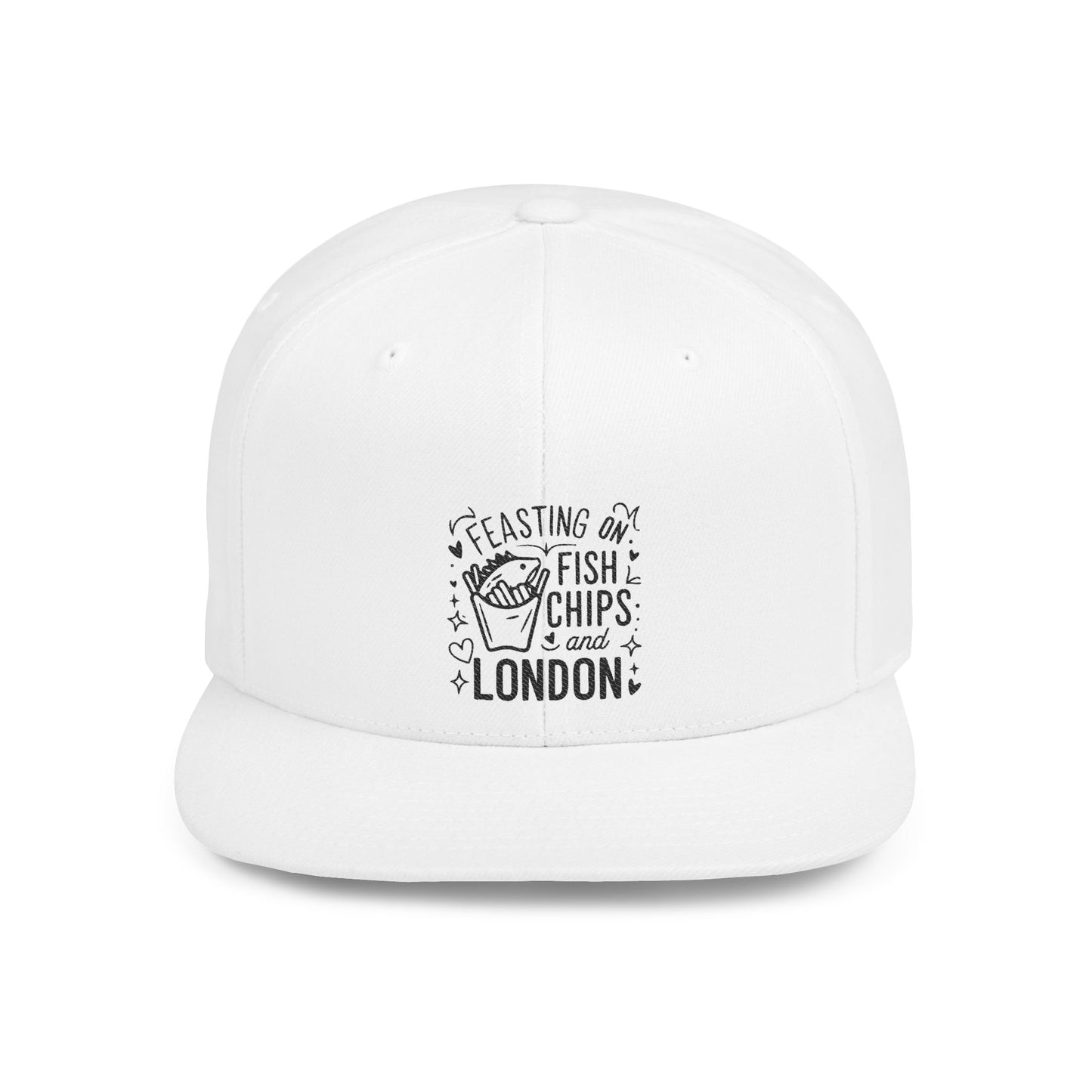 Feasting on Fish & Chips Snapback Hat, Fun Casual Cap for Food Lovers, London Souvenir, Summer Festival Wear, Unique Gift Idea