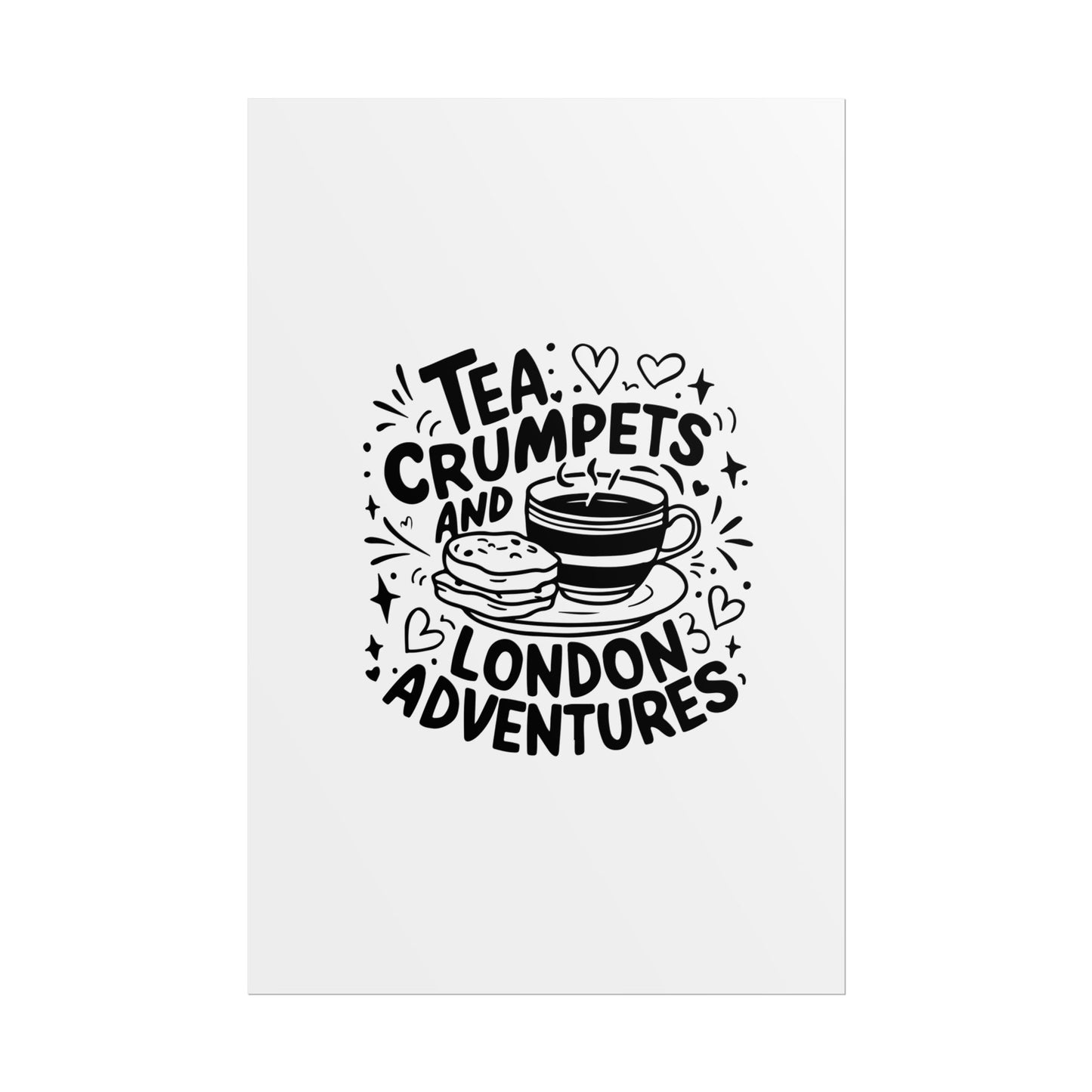 London Adventure Tea Crumpet Rolled Poster, Cute Wall Art, Gift for Tea Lovers, Home Decor, Travel Enthusiasts