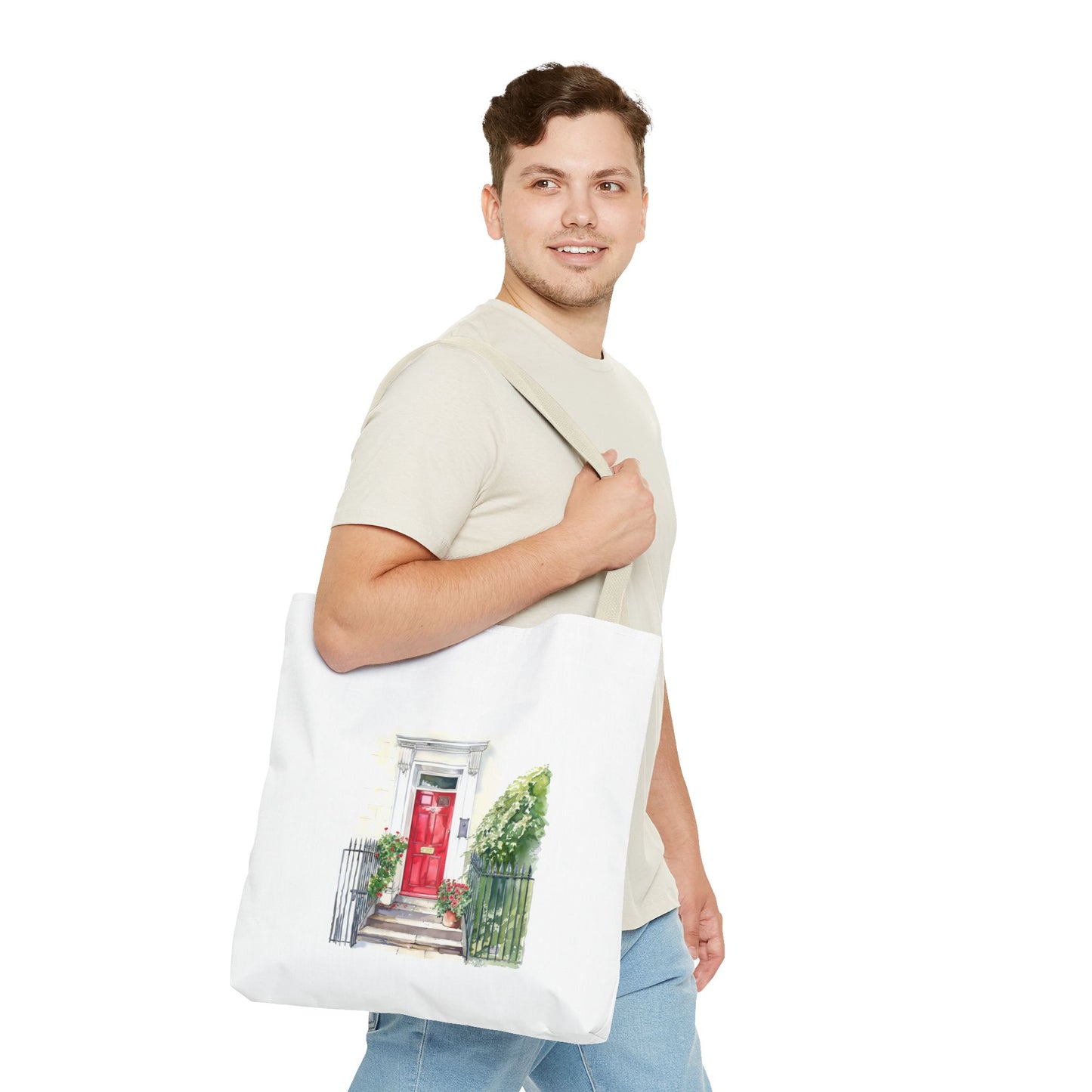 Charming Red Door Tote Bag, Eco-Friendly Shopping Bag, Gift for Garden Lovers, Summer Canvas Bag, Perfect for Casual Outings