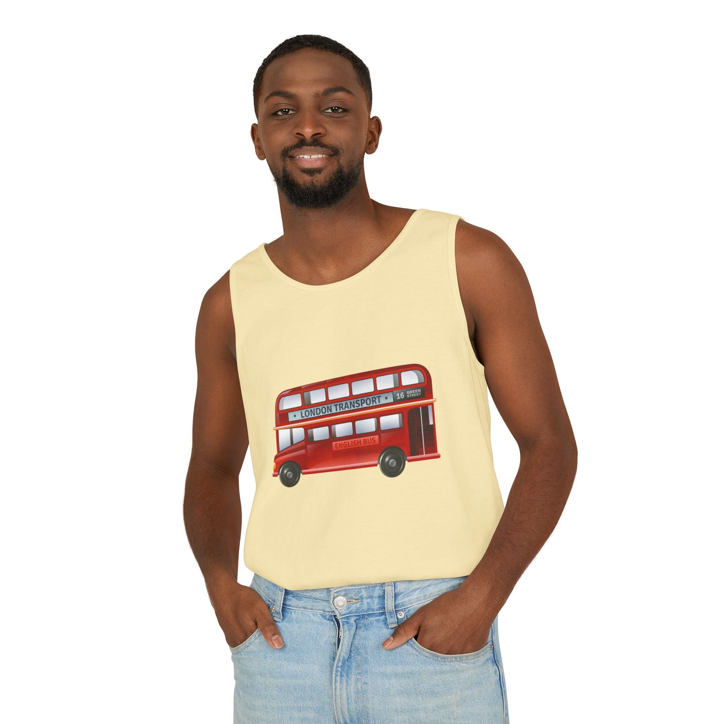 Unisex Garment-Dyed Tank Top - London Transport English Bus - Iconic Red Double-Decker