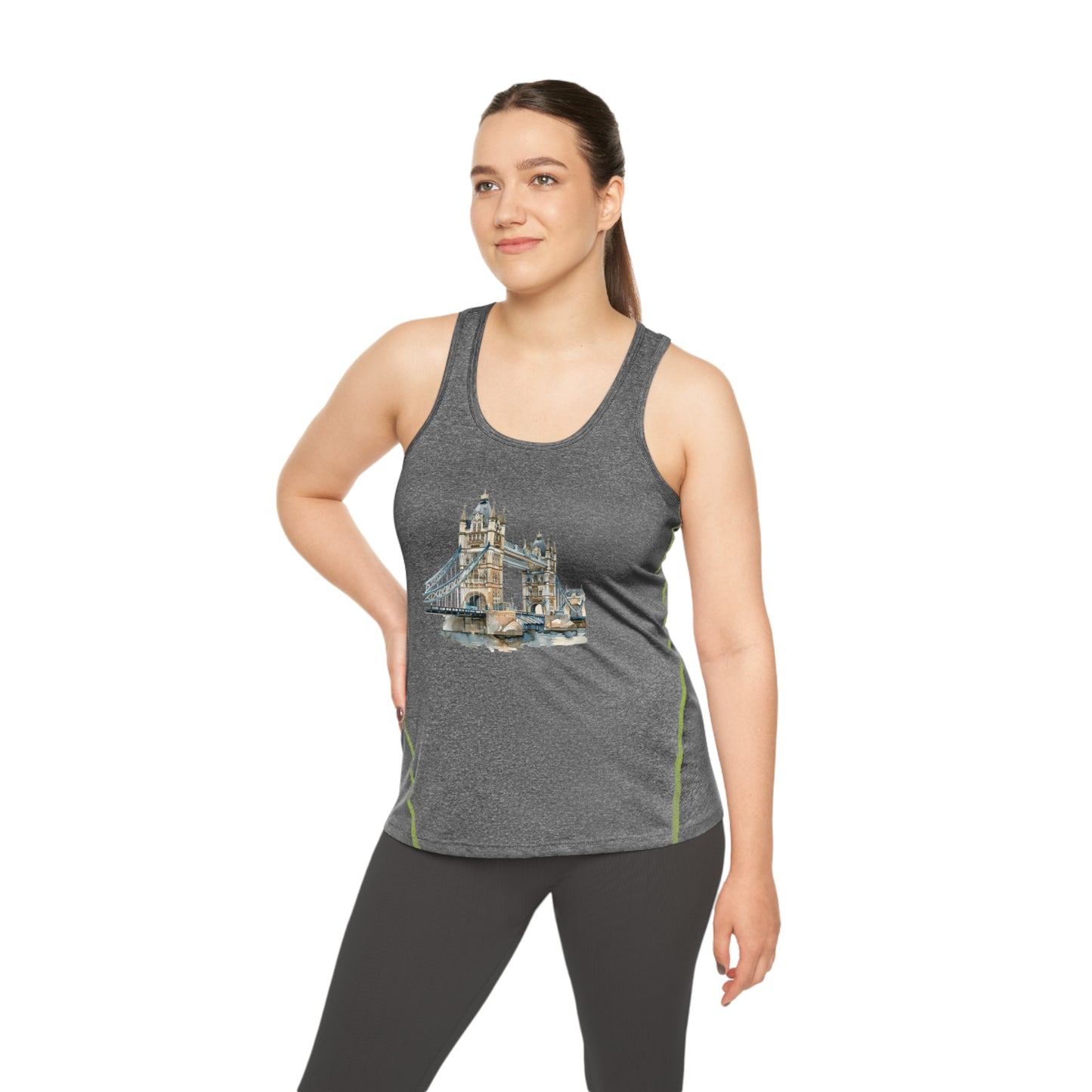 Women's Racerback Sports Top - Perfect for Active Lifestyle - Watercolor Tower Bridge - London Bridge - Iconic Landmark and Historical Beauty