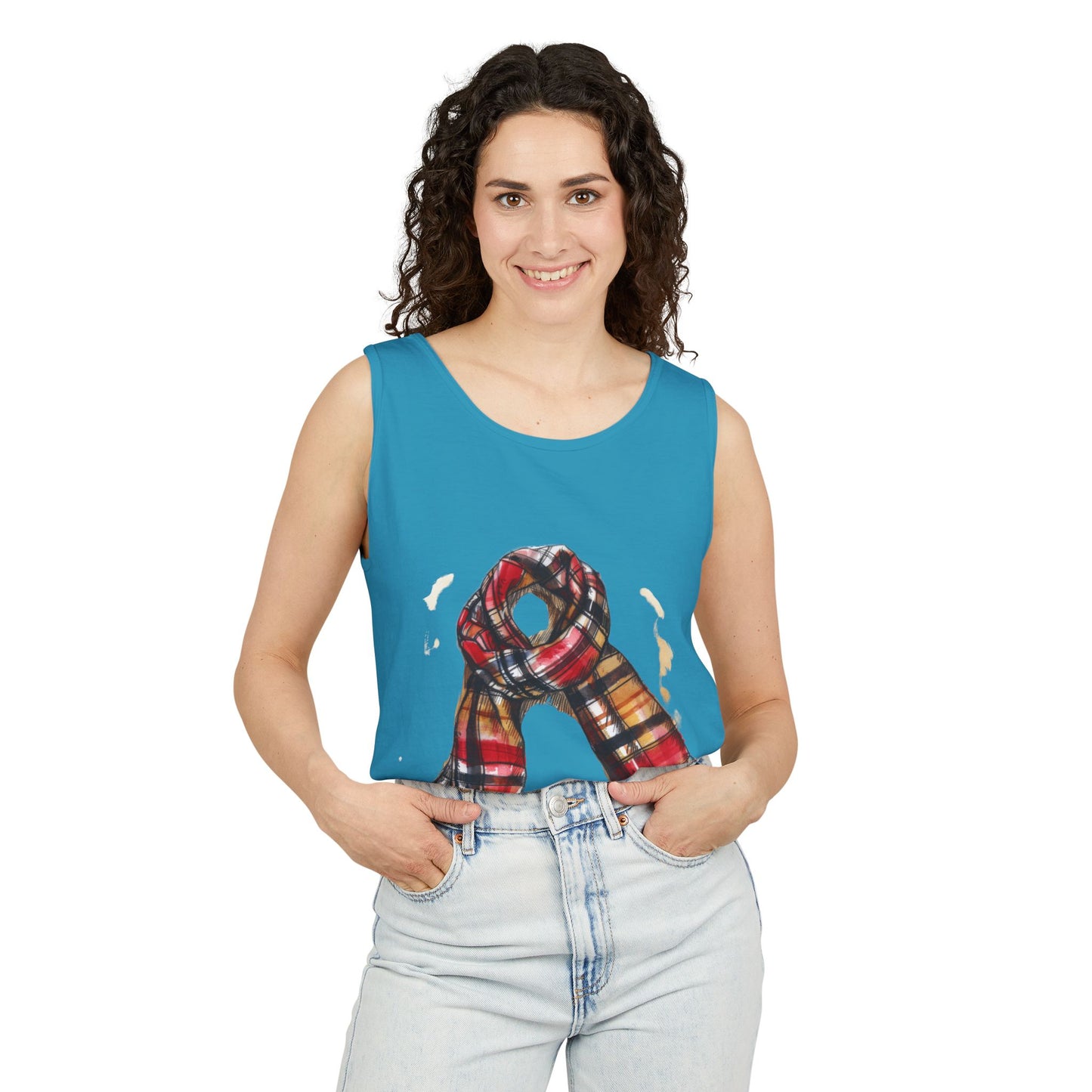 Unisex Garment-Dyed Tank Top - Classic British Plaid Scarf Design