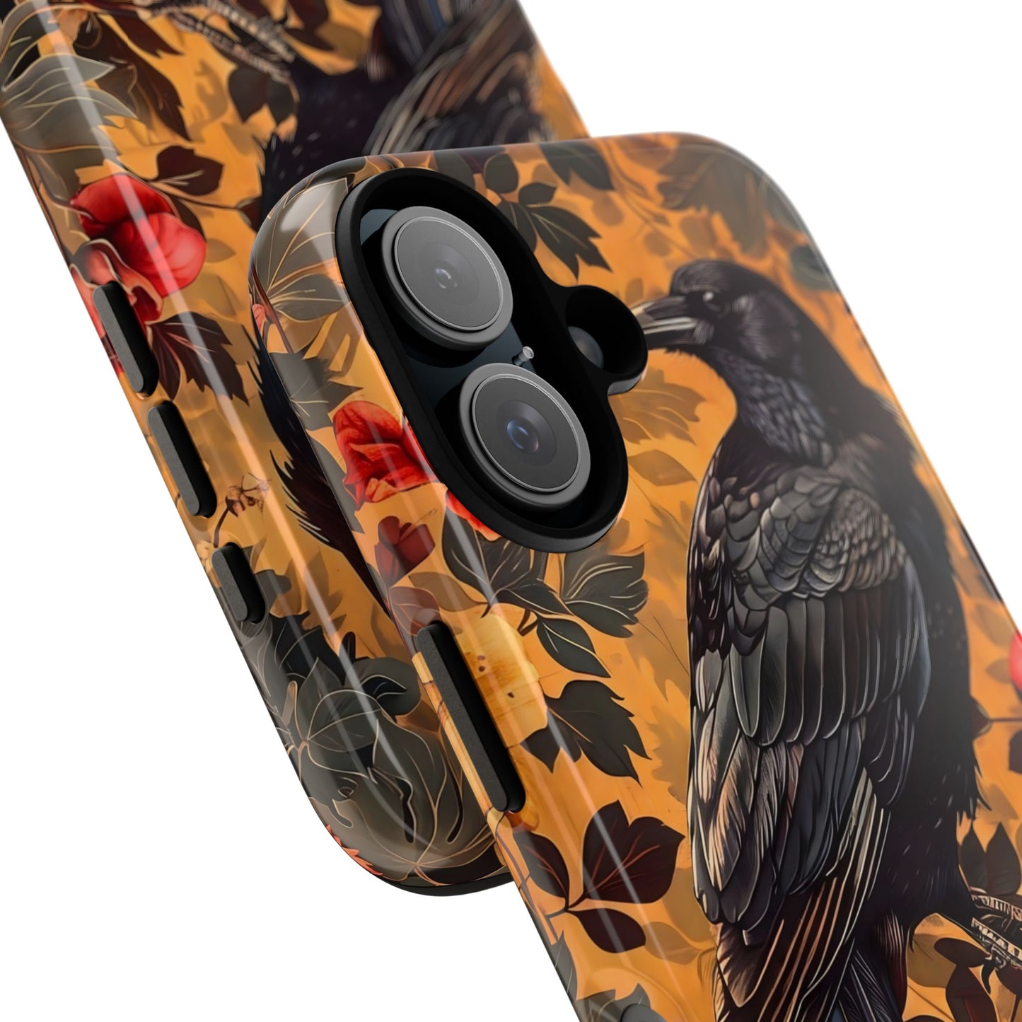 Raven Floral Phone Case - Tough Cases, Blackbird Decor, Gift for Nature Lovers, Bird Themed Accessories, Unique Phone Cover