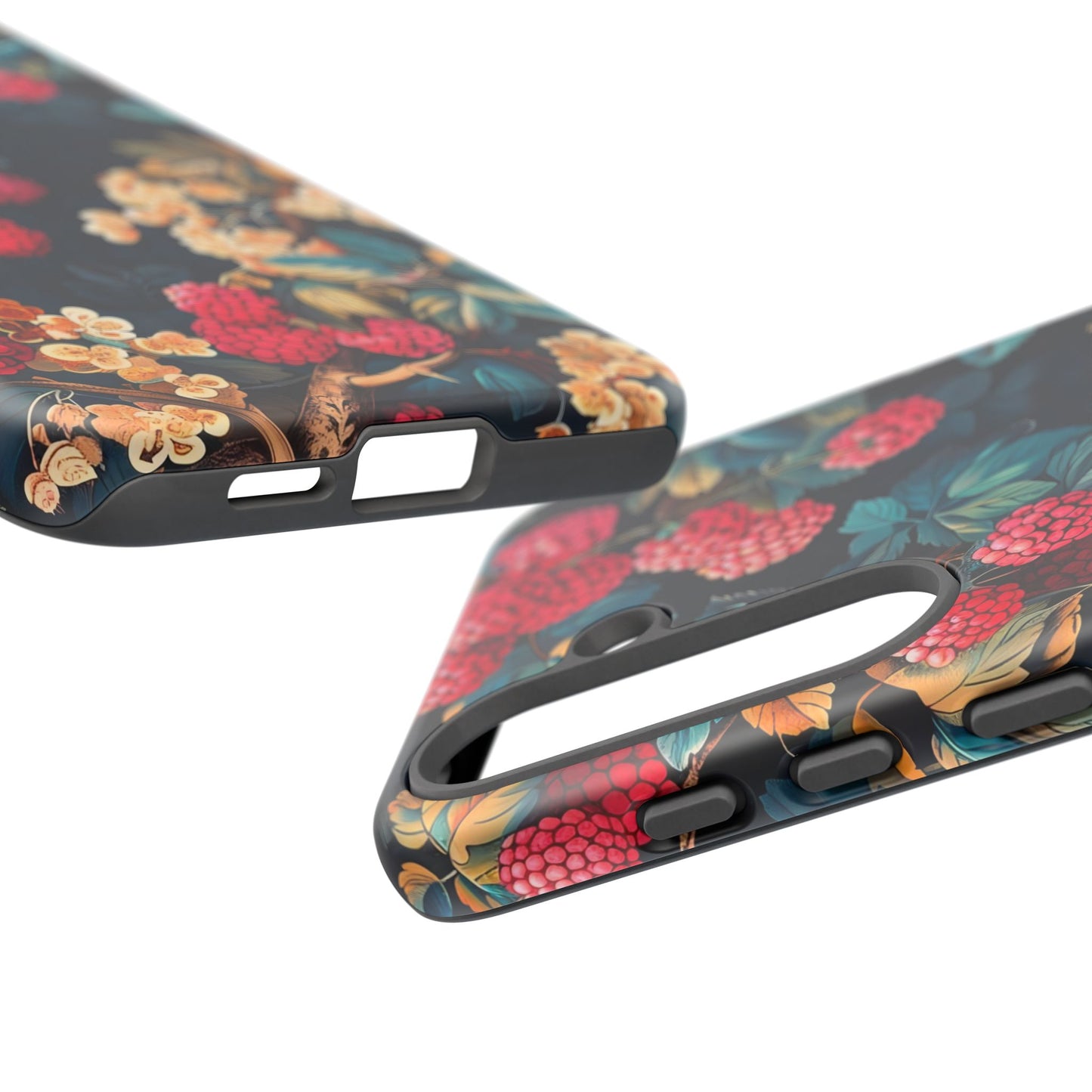 Floral Phone Case with Berry Design, Durable Phone Cover, Floral Print, Gift for Plant Lovers, Nature-Inspired Accessory