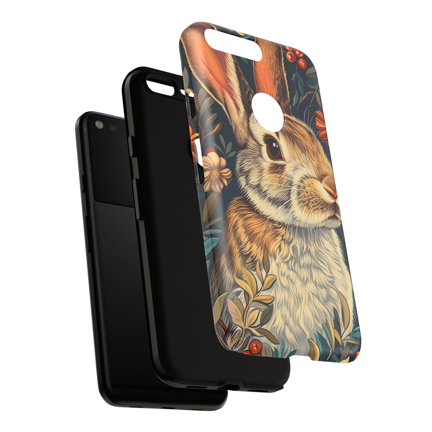Rabbit Floral Phone Case, Cute Bunny Cover, Nature Lover Gift, Wildlife Photography, Protective Phone Accessory