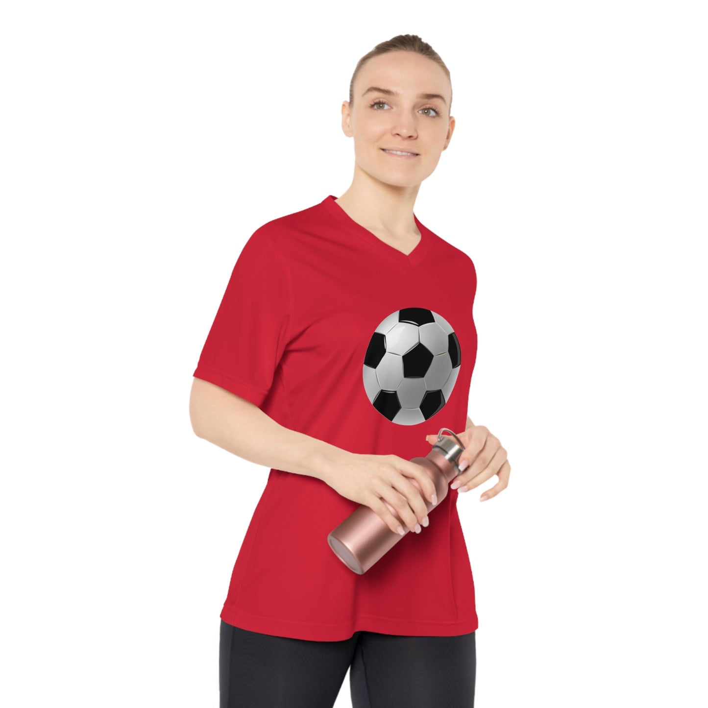 Women's Performance Soccer V-Neck T-Shirt - Activewear for Sports Fans - Dynamic Football Design - Sports Passion and Energy