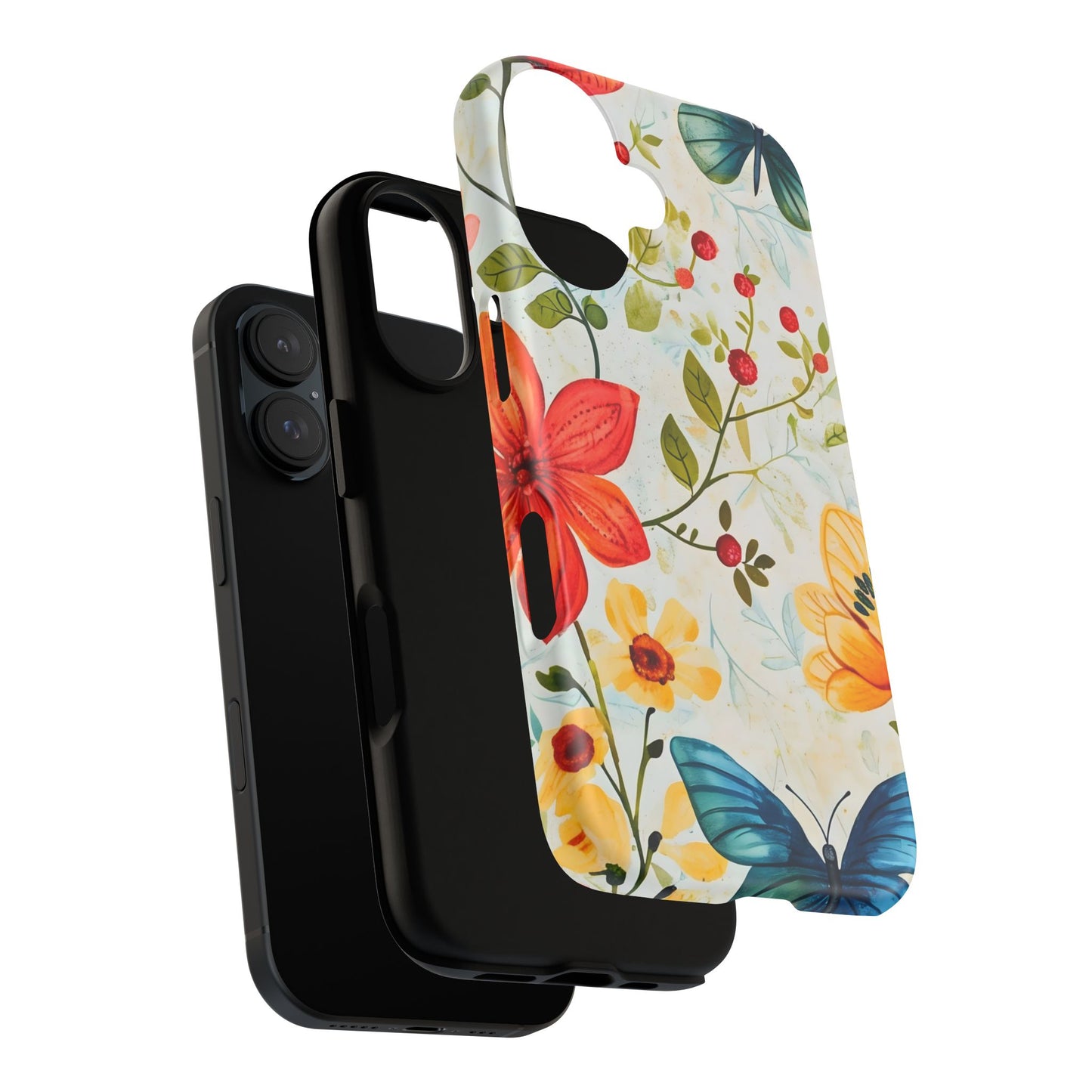 Floral Phone Case with Butterflies, Flower Design, Tough Phone Cover, Nature Lover Gift, Stylish Phone Accessory, Eco-Friendly