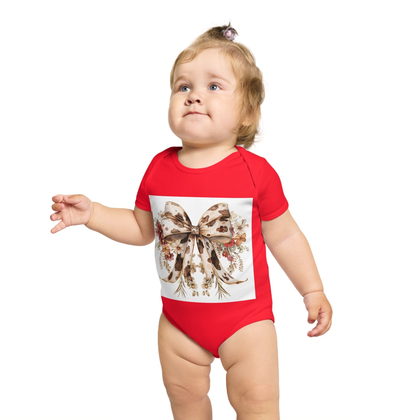 Floral Bow Baby Bodysuit - Cute Short Sleeve Onesie for Infants