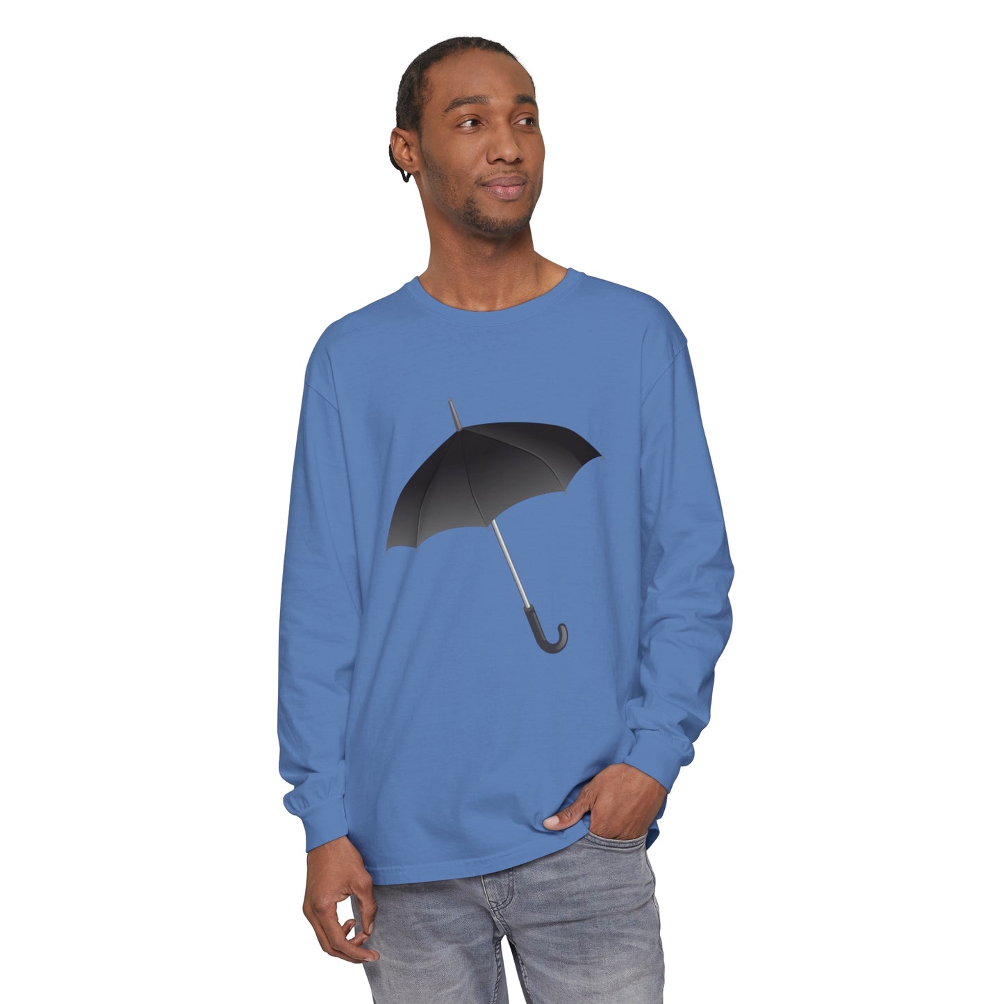 Unisex Garment-dyed Long Sleeve T-Shirt - Regal Royal Umbrella - Elegant and Majestic
