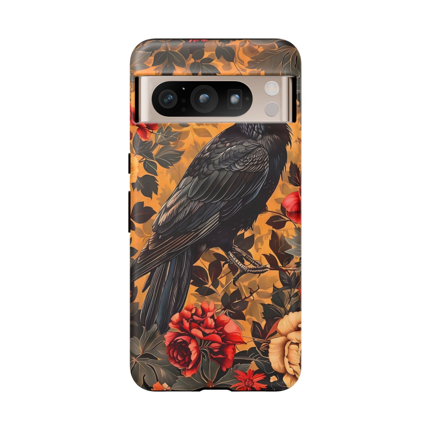 Raven Floral Phone Case - Tough Cases, Blackbird Decor, Gift for Nature Lovers, Bird Themed Accessories, Unique Phone Cover