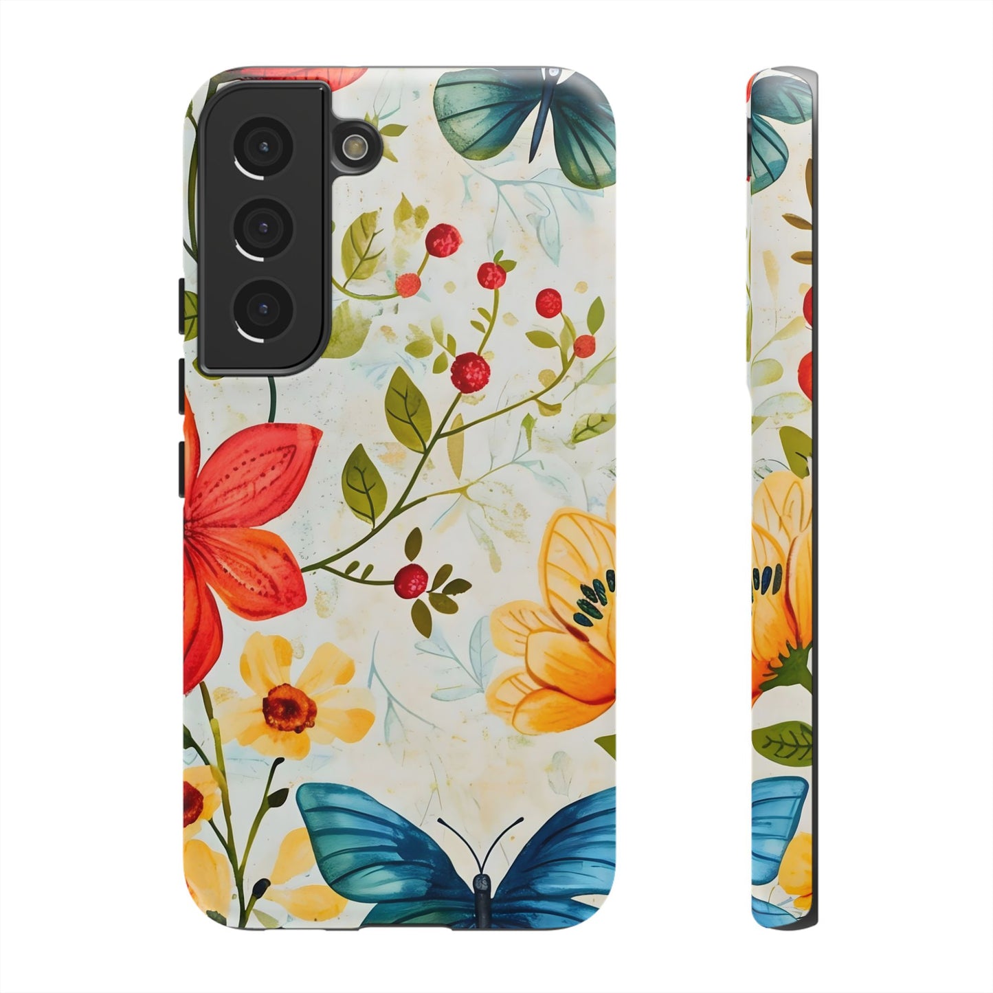 Floral Phone Case with Butterflies, Flower Design, Tough Phone Cover, Nature Lover Gift, Stylish Phone Accessory, Eco-Friendly