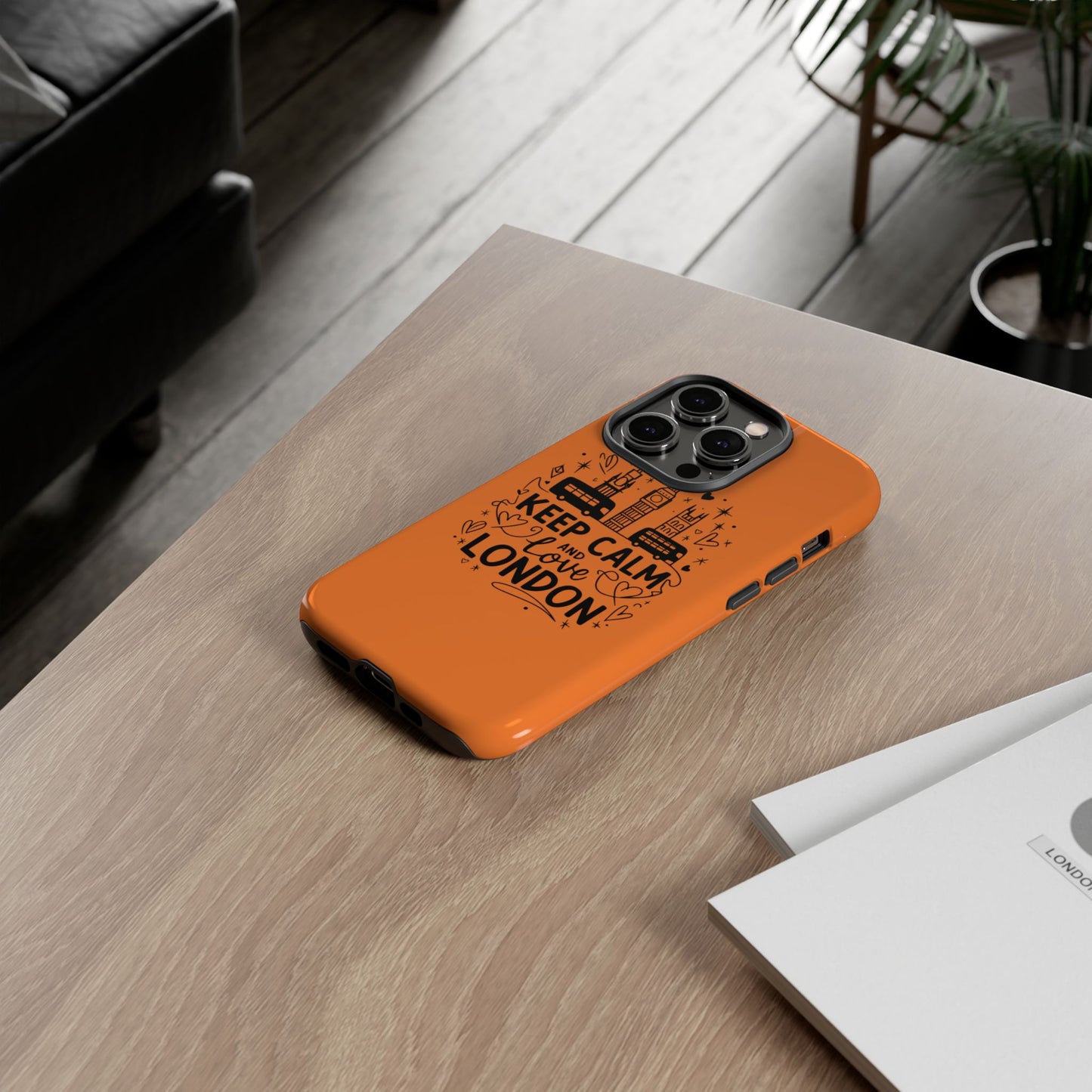 London-Themed Phone Case: Keep Calm and Love London, UK Souvenir, Travel Gift, City Lover, Smartphone Accessories, Orange Design