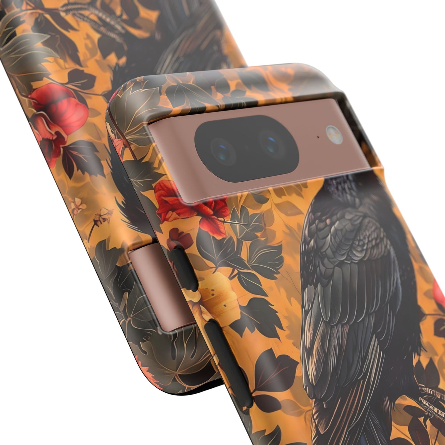 Raven Floral Phone Case - Tough Cases, Blackbird Decor, Gift for Nature Lovers, Bird Themed Accessories, Unique Phone Cover
