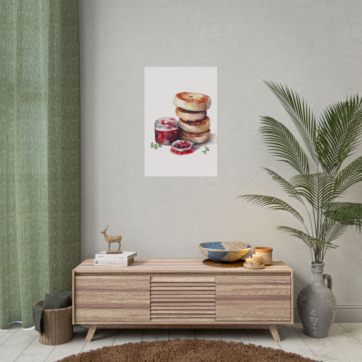 Breakfast Bagel Art Print, Foodie Decor, Kitchen Wall Art, Rolled Poster, Unique Food Gift, Home Cooking Decor