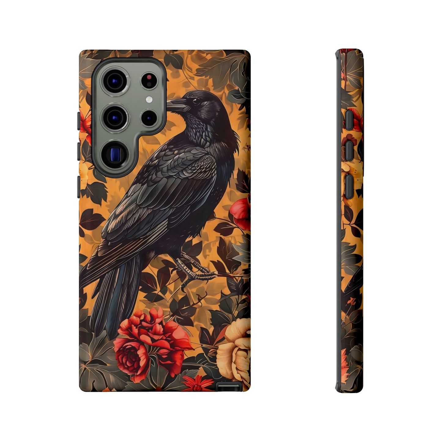 Raven Floral Phone Case - Tough Cases, Blackbird Decor, Gift for Nature Lovers, Bird Themed Accessories, Unique Phone Cover
