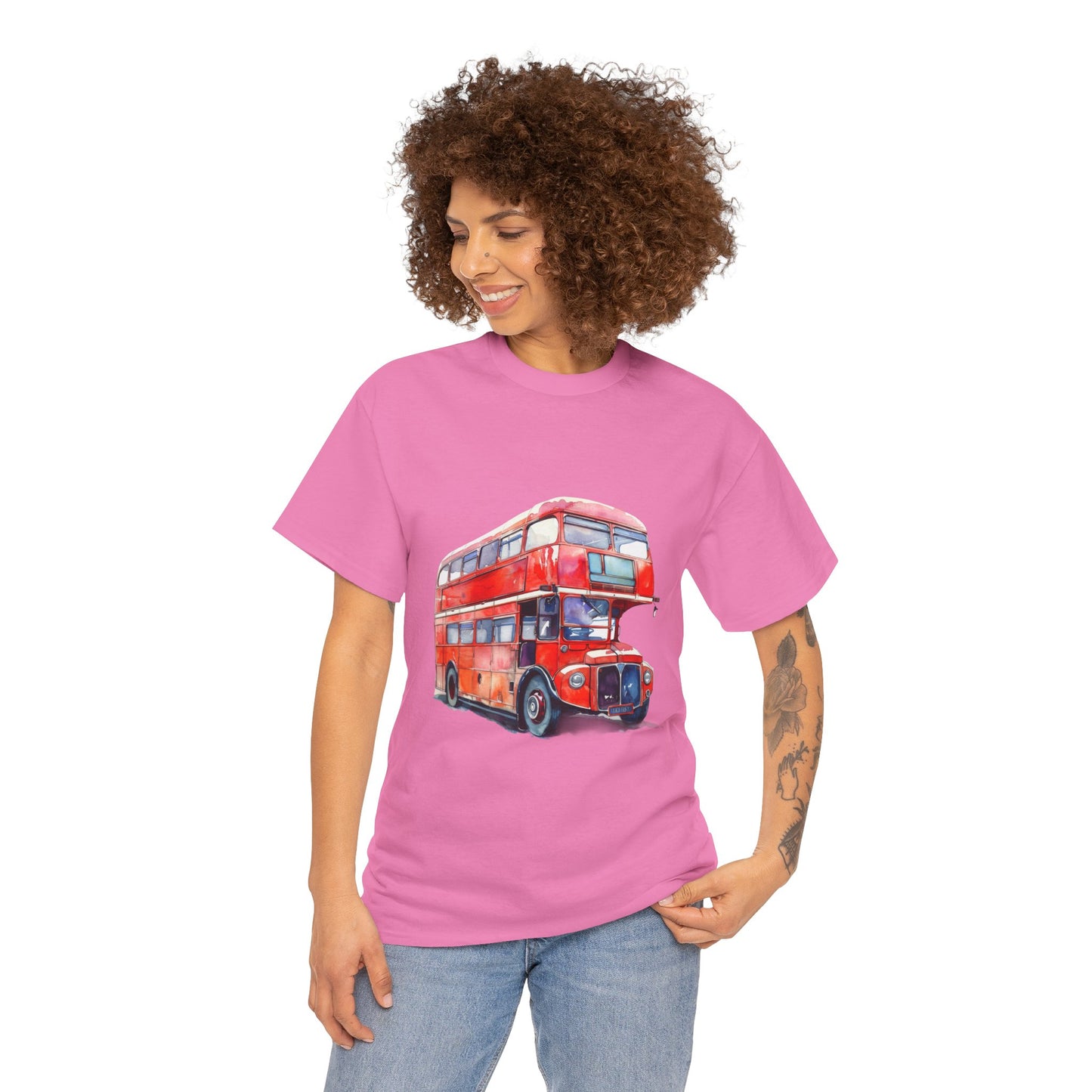 Unisex Heavy Cotton Tee - London Transport English Bus - Iconic Red Double-Decker