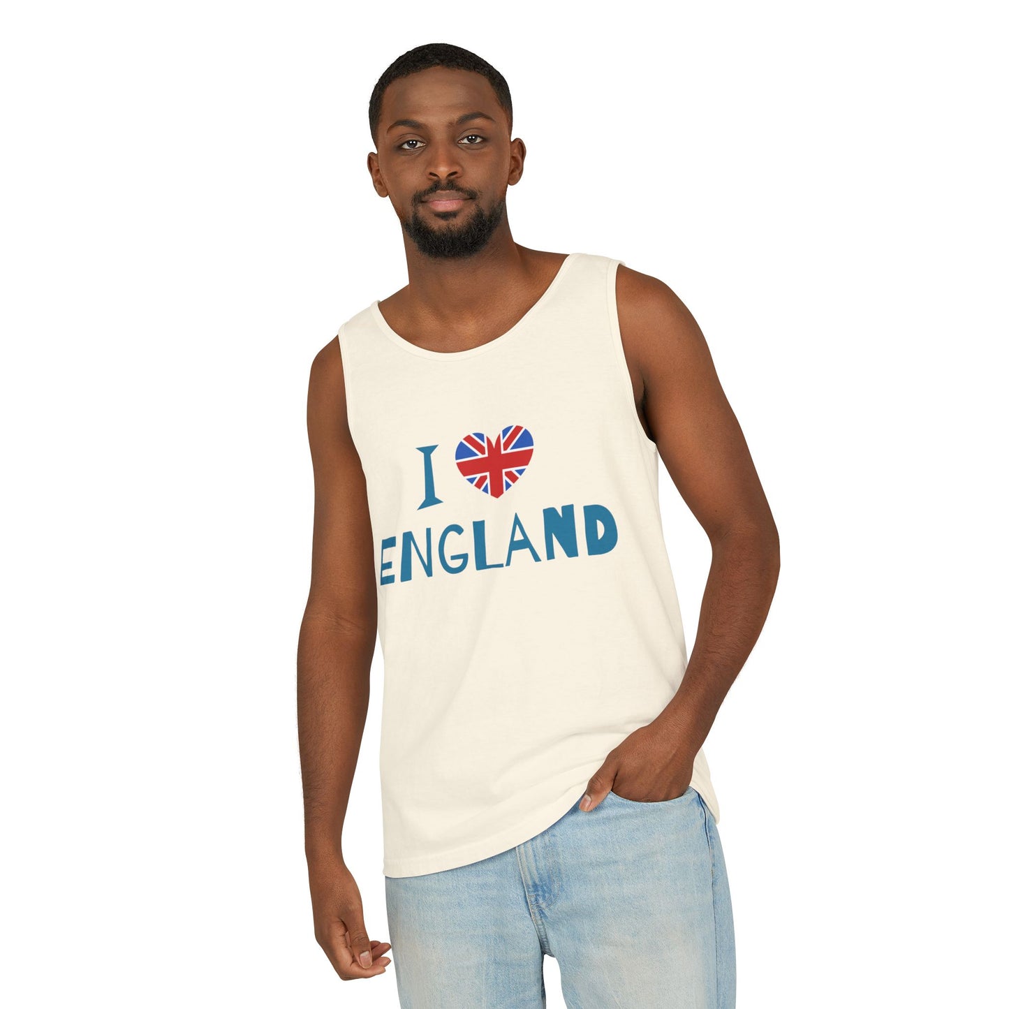 Unisex Garment-Dyed Tank Top Cozy - I Love England - Union Jack Heart