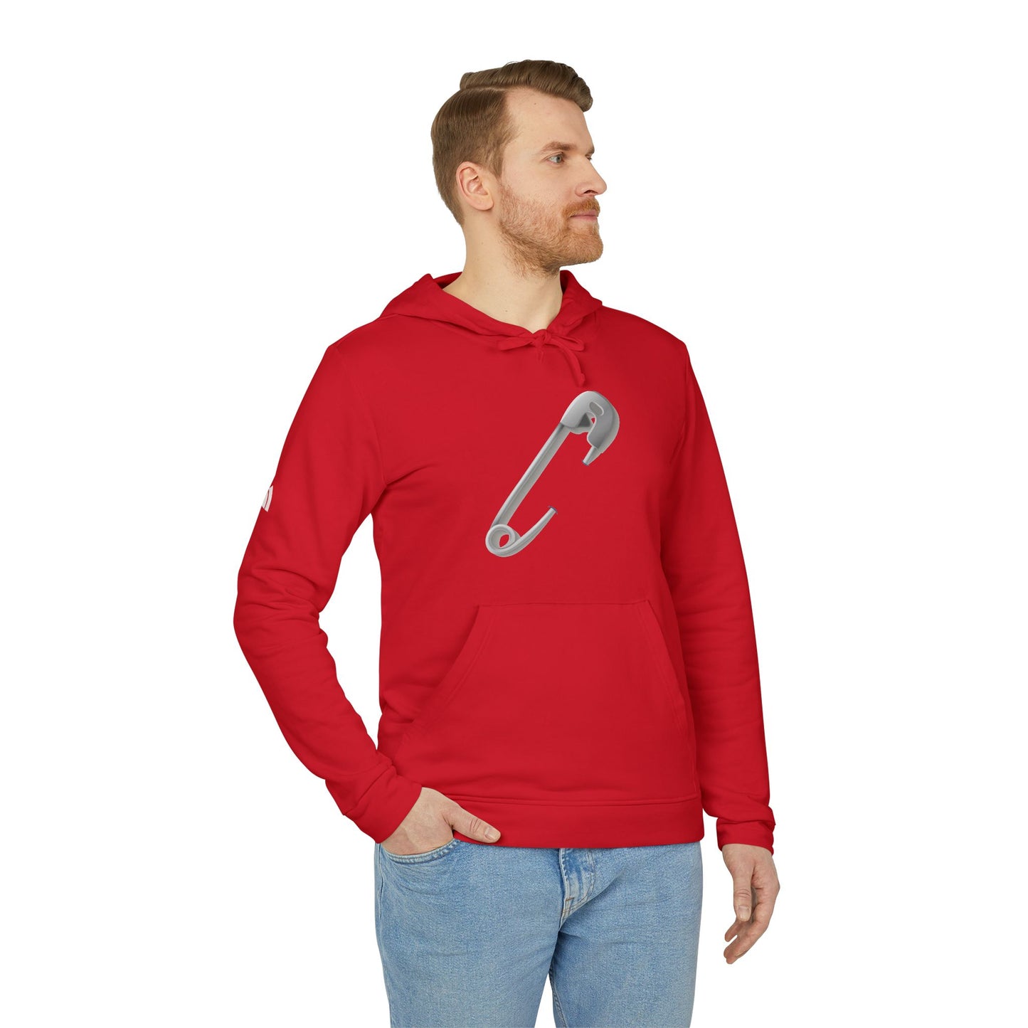 adidas Unisex Fleece Hoodie - Minimalist Safety Pin Design