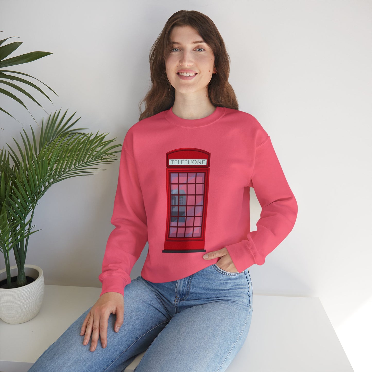 Unisex Heavy Blend™ Crewneck Sweatshirt - Iconic British Public Telephone - Classic Red Phone Box Design