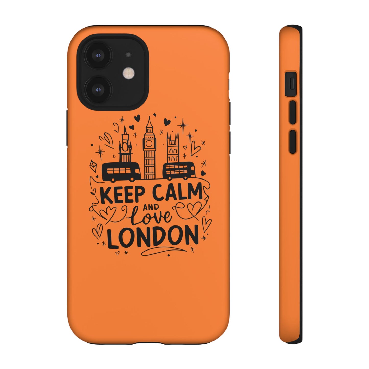 London-Themed Phone Case: Keep Calm and Love London, UK Souvenir, Travel Gift, City Lover, Smartphone Accessories, Orange Design