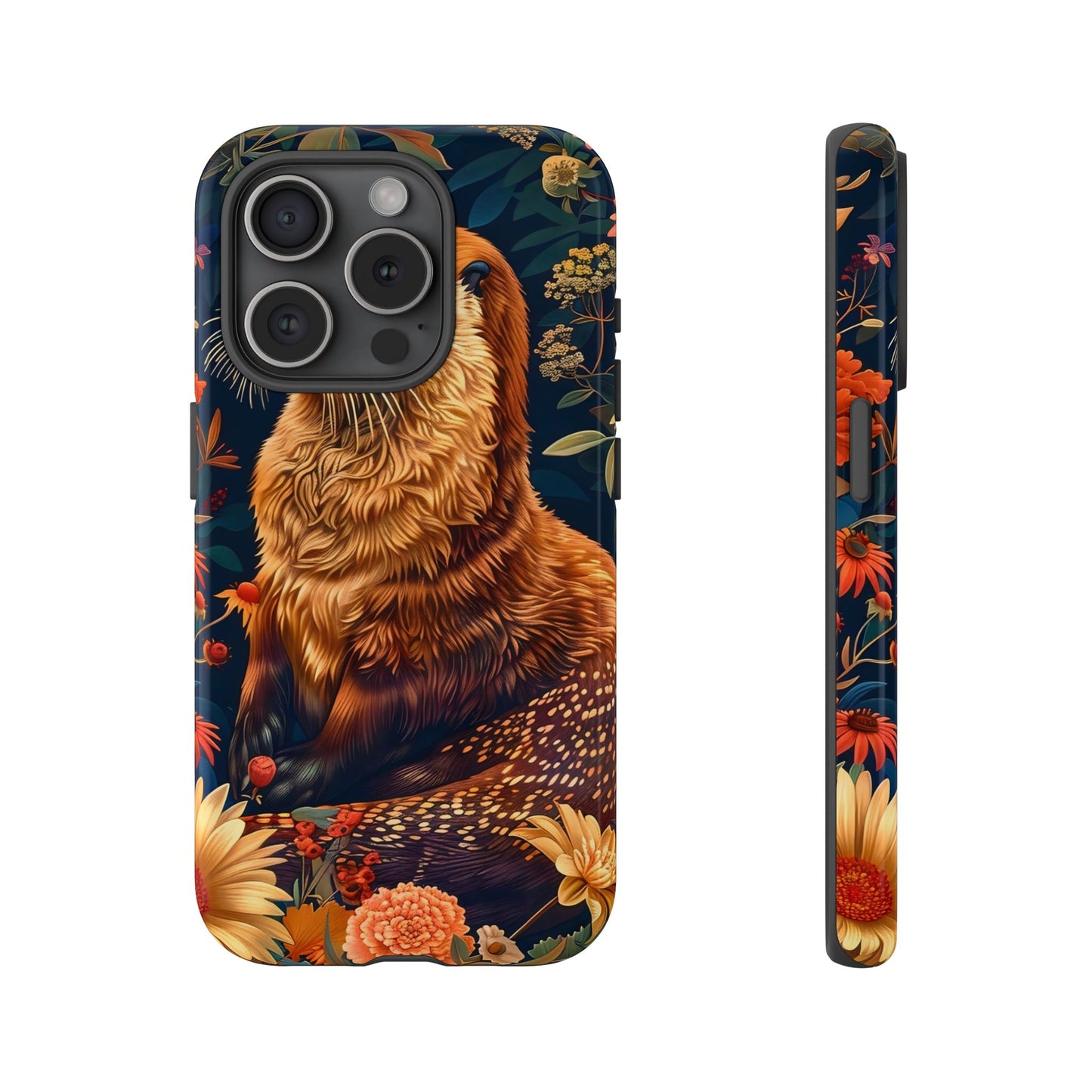 Otter Phone Case, Floral Otter Design, Tough Phone Cover, Nature Lover Gift, Cute Animal Accessories