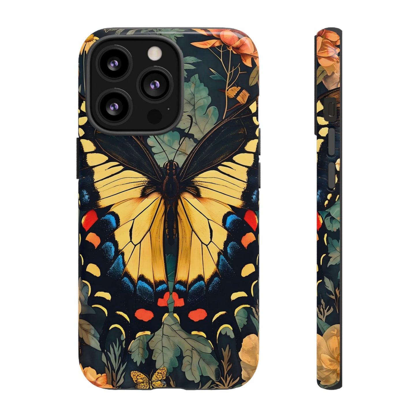 Butterfly Floral Phone Case, Art-inspire Tough Case, Gift for Nature Lovers, Butterfly Pattern Cover, Eco-Friendly Mobile Accessory