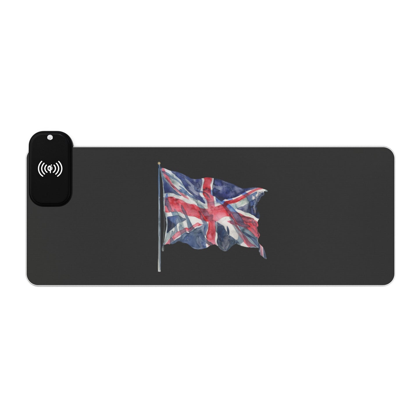 Waving Union Jack – UK Patriot Pride - LED Gaming Mouse Pad with Wireless Charging - British Flag Design, Desk Accessory, Gamer Gift, Home Office Decor, Tech Gadget