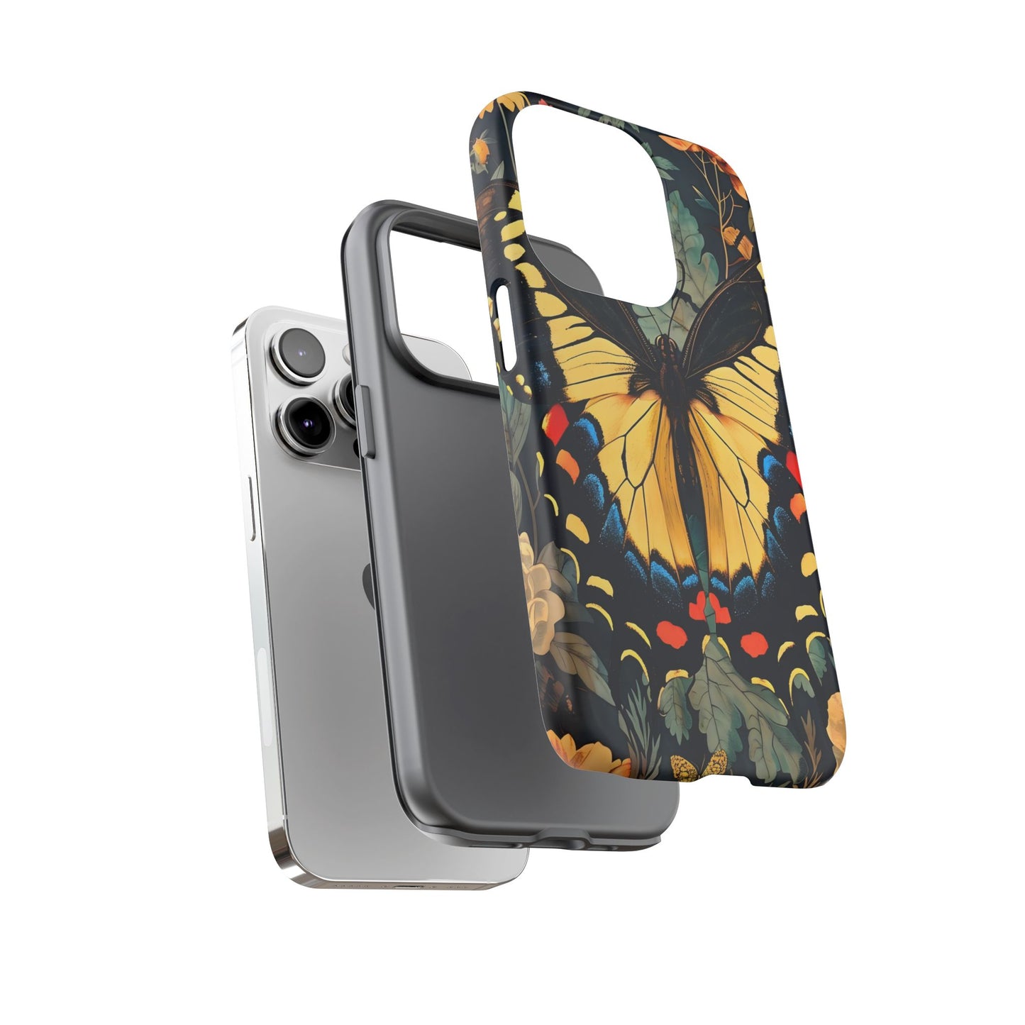Butterfly Floral Phone Case, Art-inspire Tough Case, Gift for Nature Lovers, Butterfly Pattern Cover, Eco-Friendly Mobile Accessory