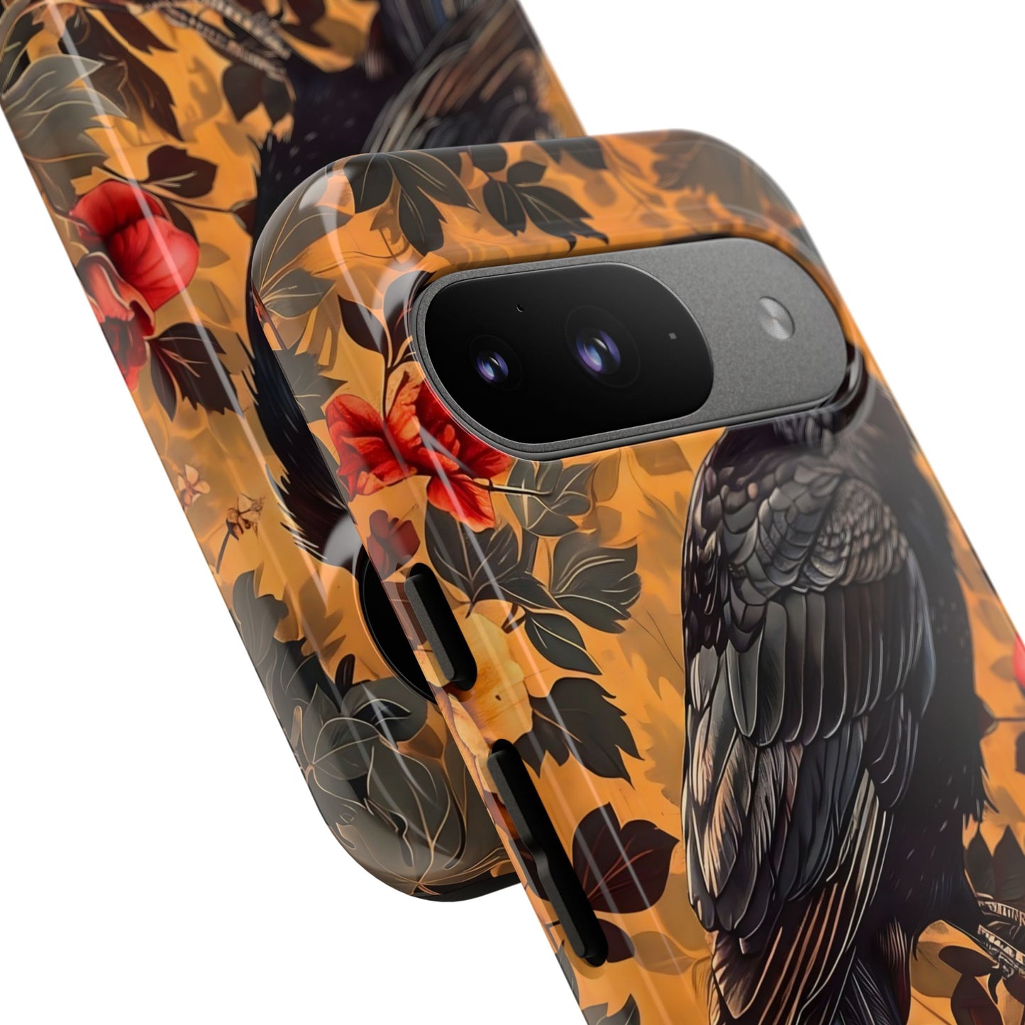 Raven Floral Phone Case - Tough Cases, Blackbird Decor, Gift for Nature Lovers, Bird Themed Accessories, Unique Phone Cover