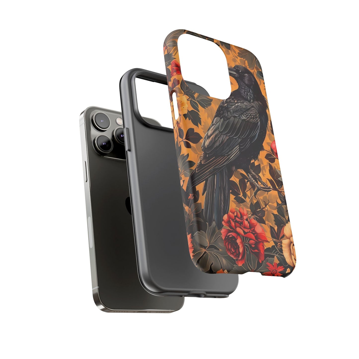 Raven Floral Phone Case - Tough Cases, Blackbird Decor, Gift for Nature Lovers, Bird Themed Accessories, Unique Phone Cover