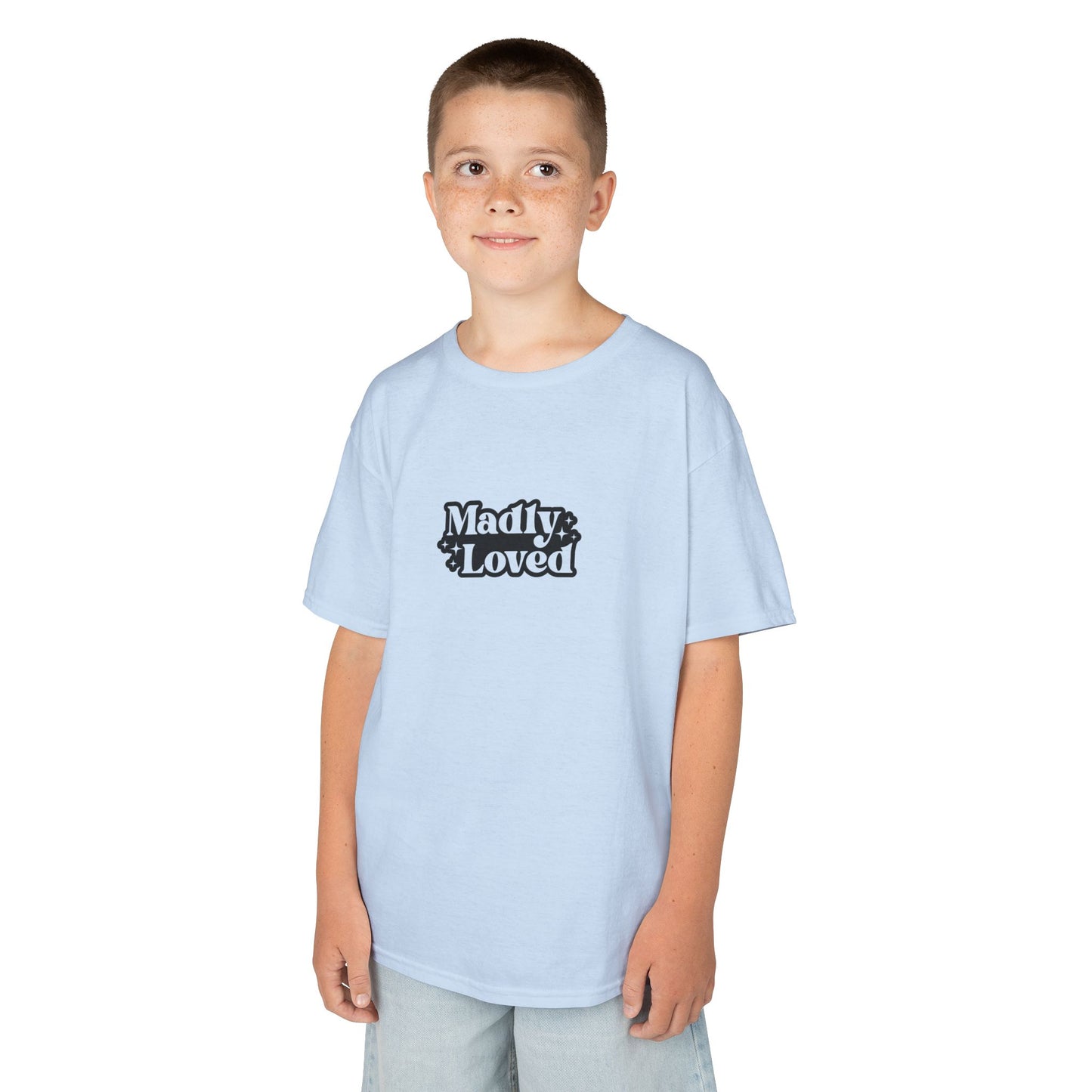Kids Heavy Cotton Tee - Minimalist Madly Loved Sublimation Graphic - Cute and Comfortable Shirt for Young Ones