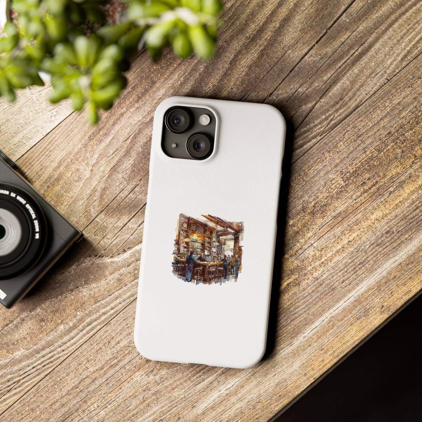 Artistic Slim Phone Cases, Coffee Shop Aesthetic, Unique Phone Covers, Gift for Coffee Lovers, Artistic Design Cases