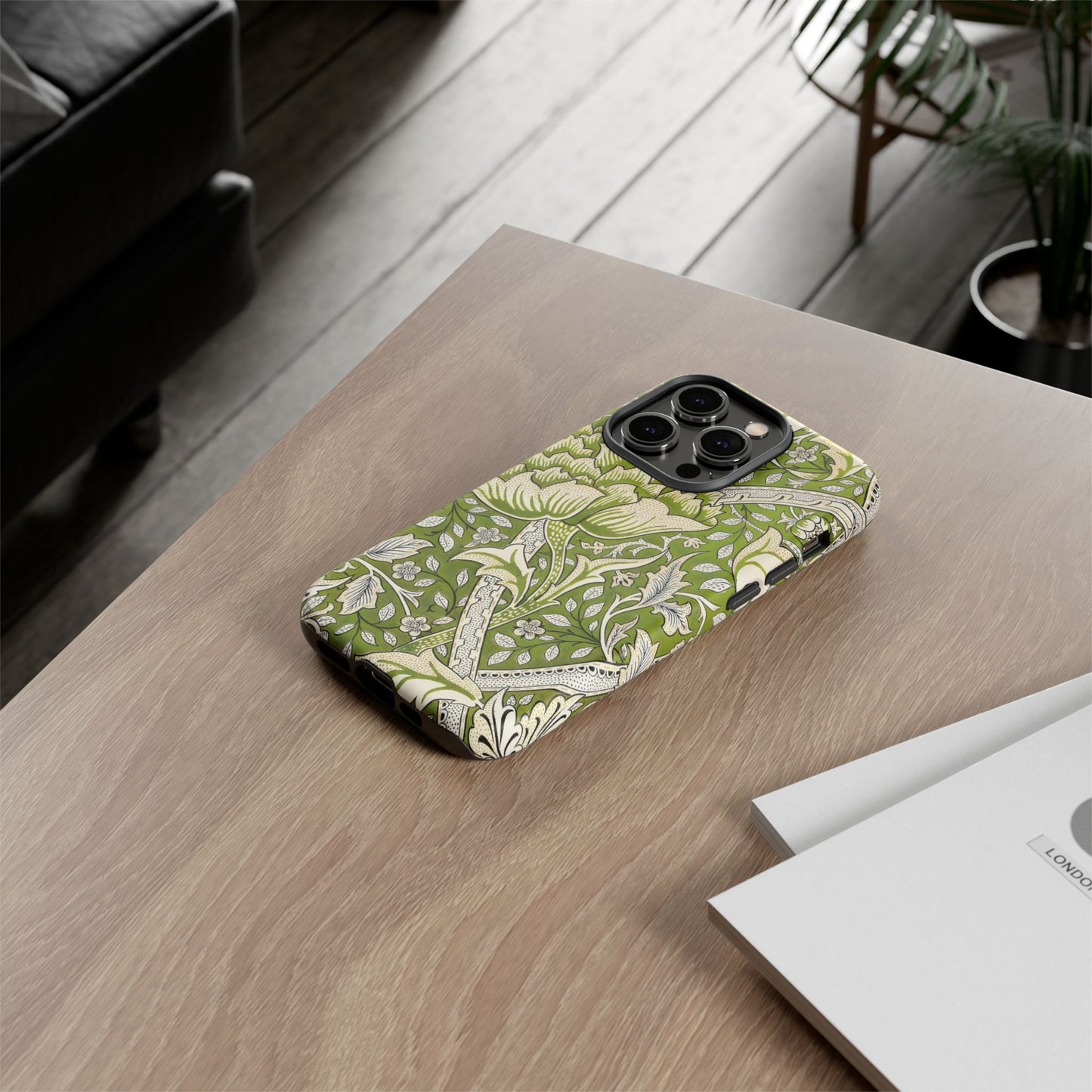Stylish Phone Case with Floral Design, Durable Protective Cover for iPhone, Unique Gift for Birthdays, Mother's Day, Green Aesthetic