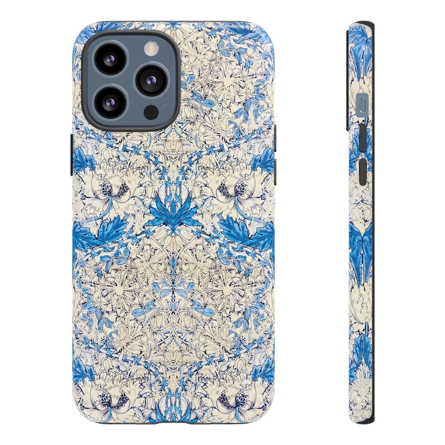Elegant Floral Phone Case, Tough iPhone Cover, Stylish Mobile Protector, Blue Patterned Case, Unique Gift for Her