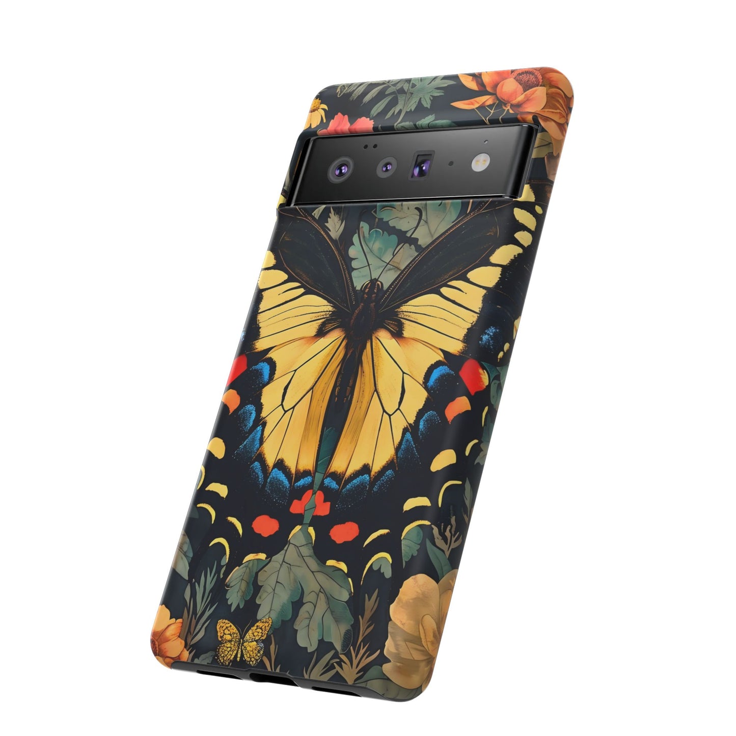 Butterfly Floral Phone Case, Art-inspire Tough Case, Gift for Nature Lovers, Butterfly Pattern Cover, Eco-Friendly Mobile Accessory