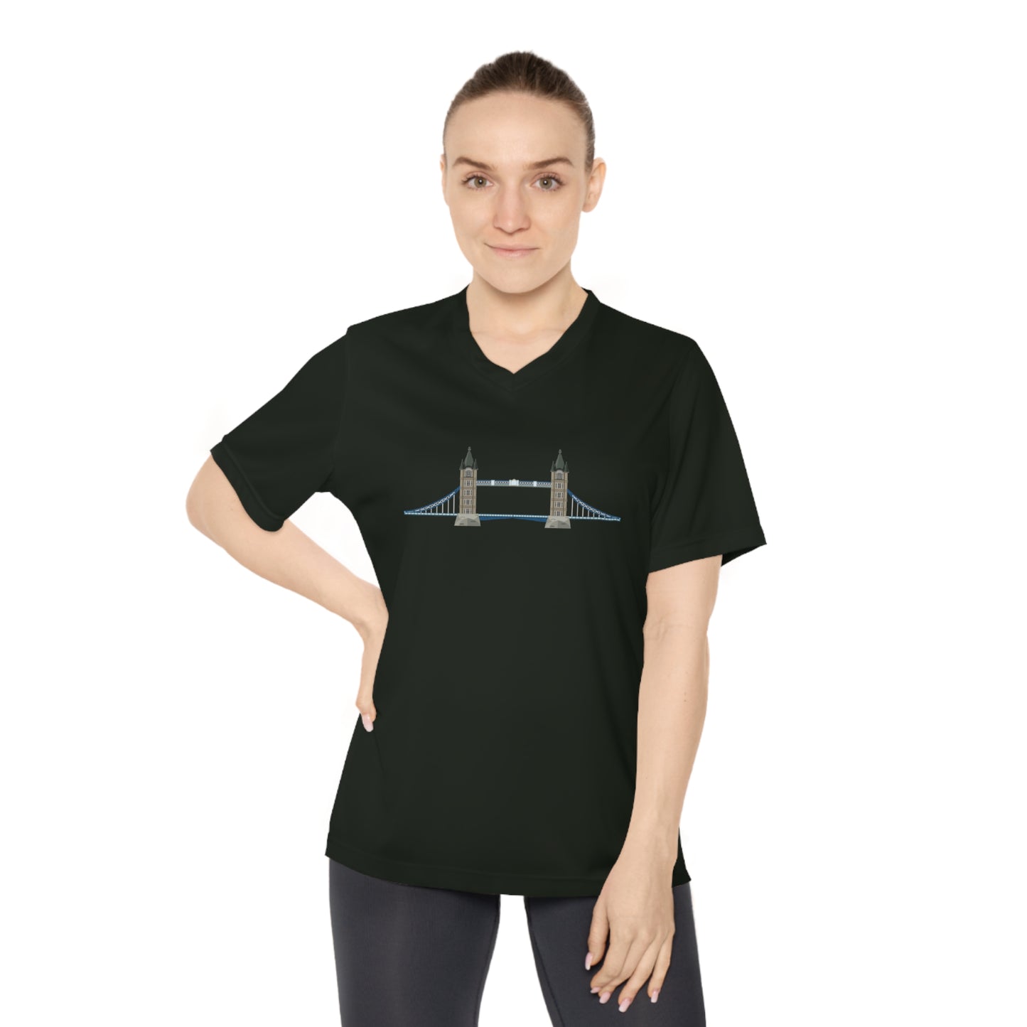 Women's Performance V-Neck T-Shirt - London Landmark - London's Classy Bridge