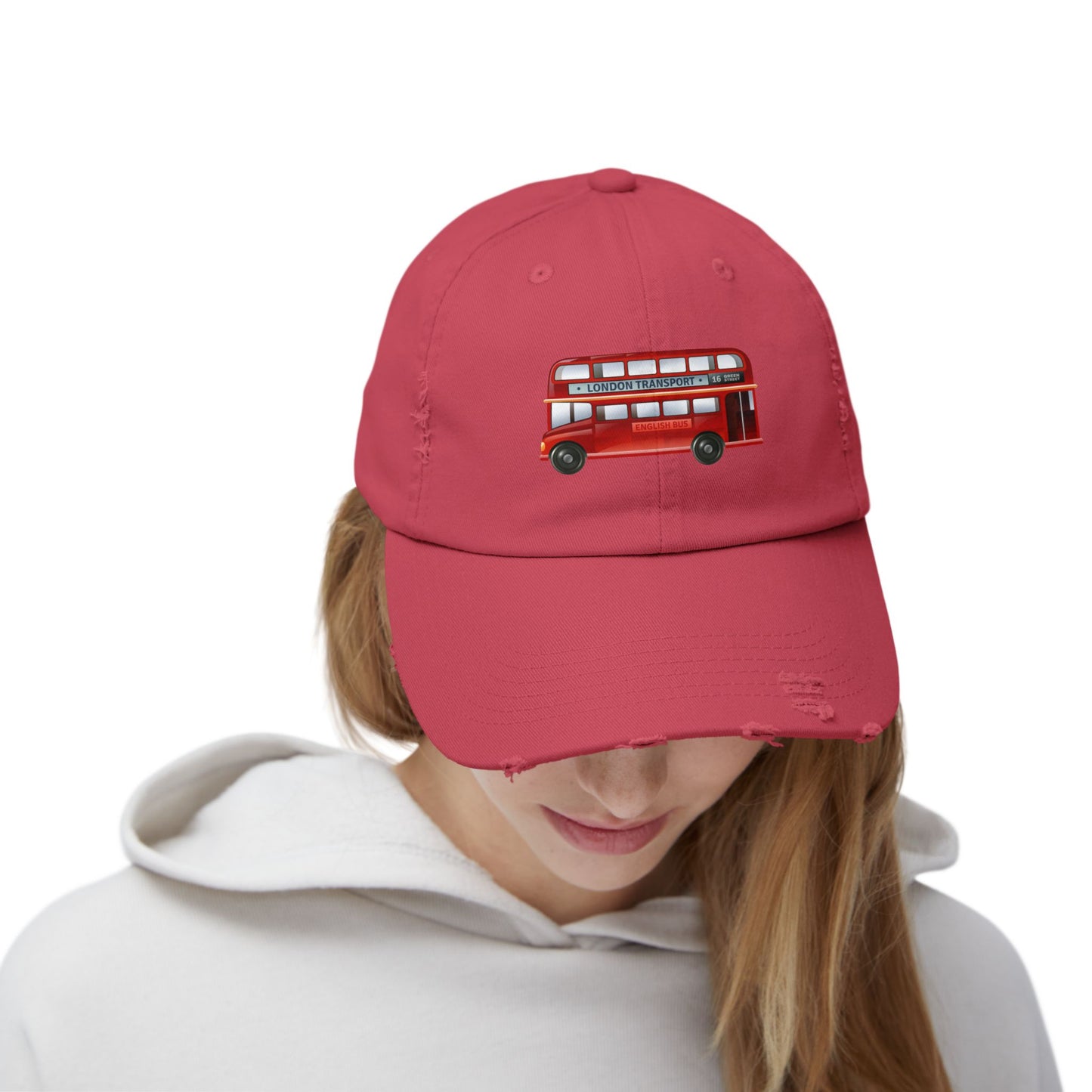Vintage London Bus Cap, Unisex Distressed Cap, Travel Hat, Gift for Travelers, Summer Accessory, Adventure Headwear