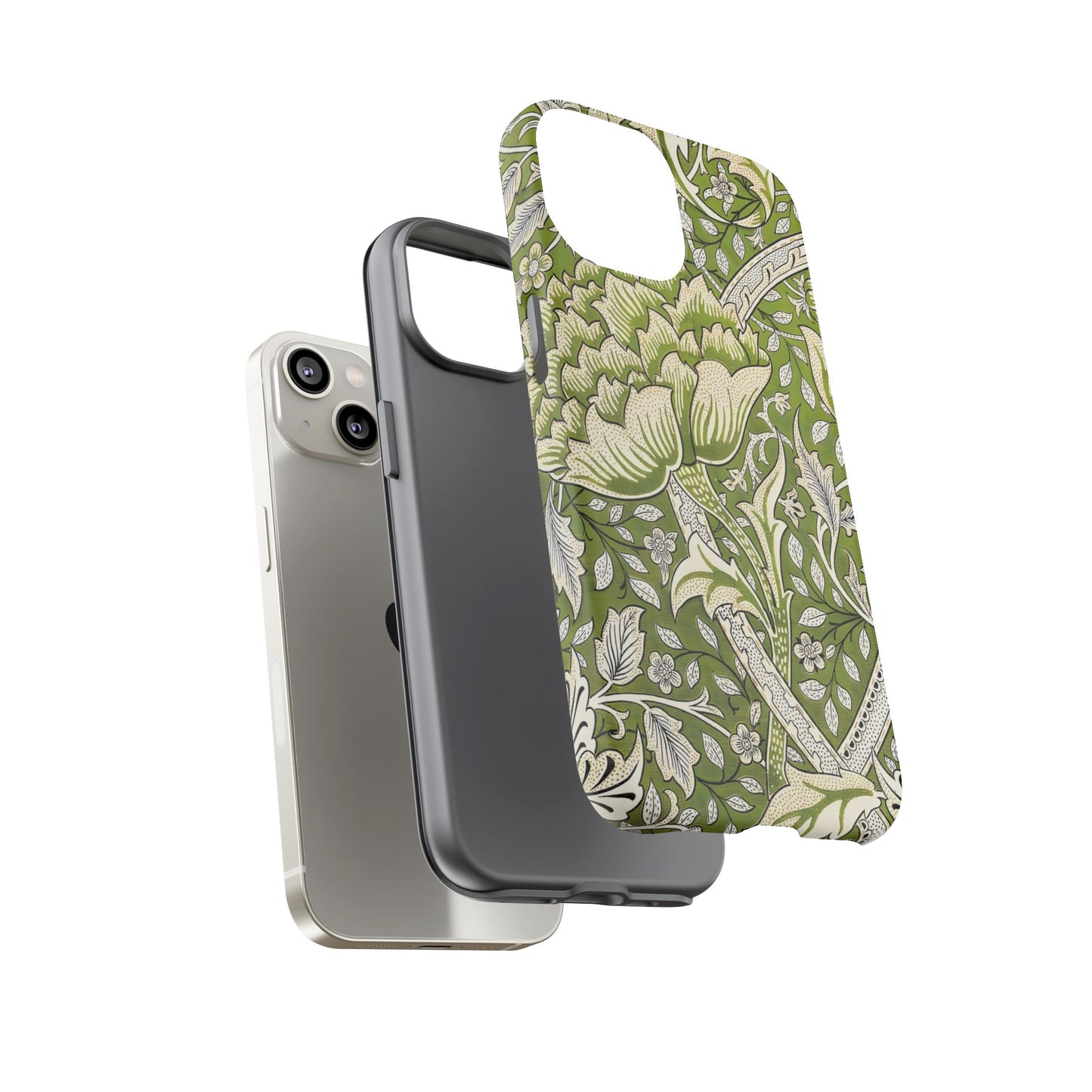 Stylish Phone Case with Floral Design, Durable Protective Cover for iPhone, Unique Gift for Birthdays, Mother's Day, Green Aesthetic