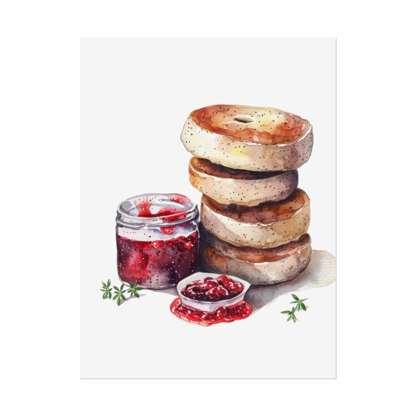 Breakfast Bagel Art Print, Foodie Decor, Kitchen Wall Art, Rolled Poster, Unique Food Gift, Home Cooking Decor