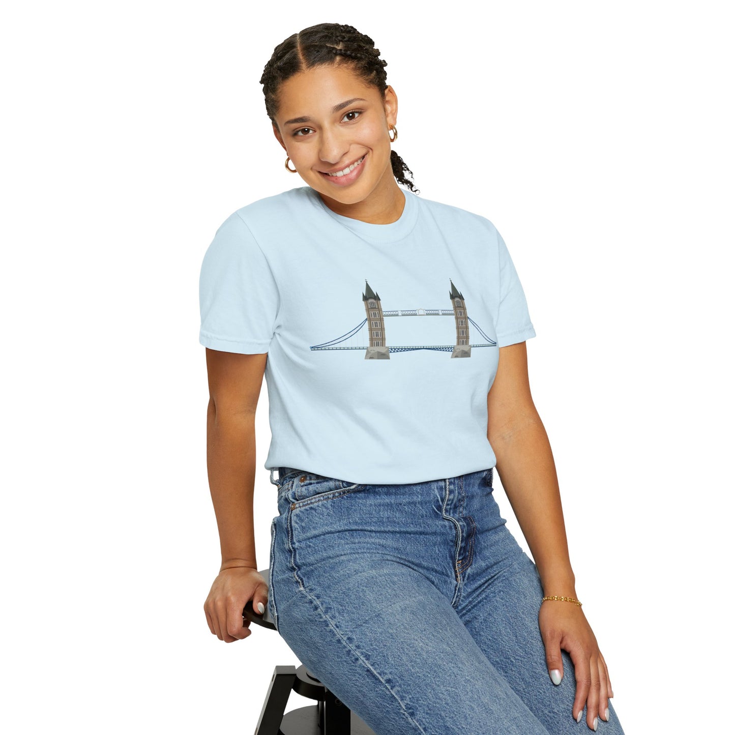 Unisex Garment-Dyed T-shirt - Tower Bridge - Iconic London Landmark Illustration